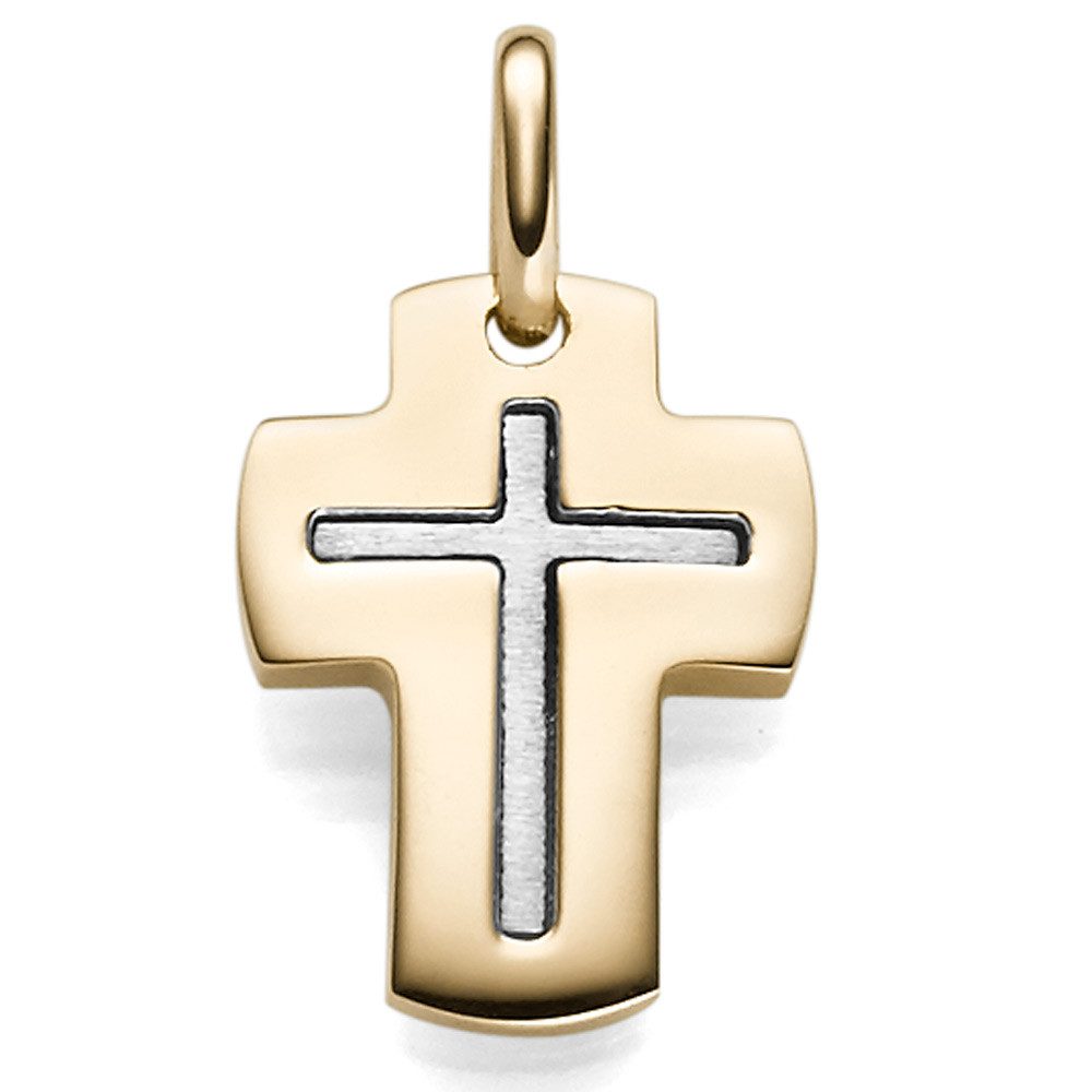 Kettenanhänger Anhänger Kreuz im Kreuz, 21x12mm, 585 Gold bicolor