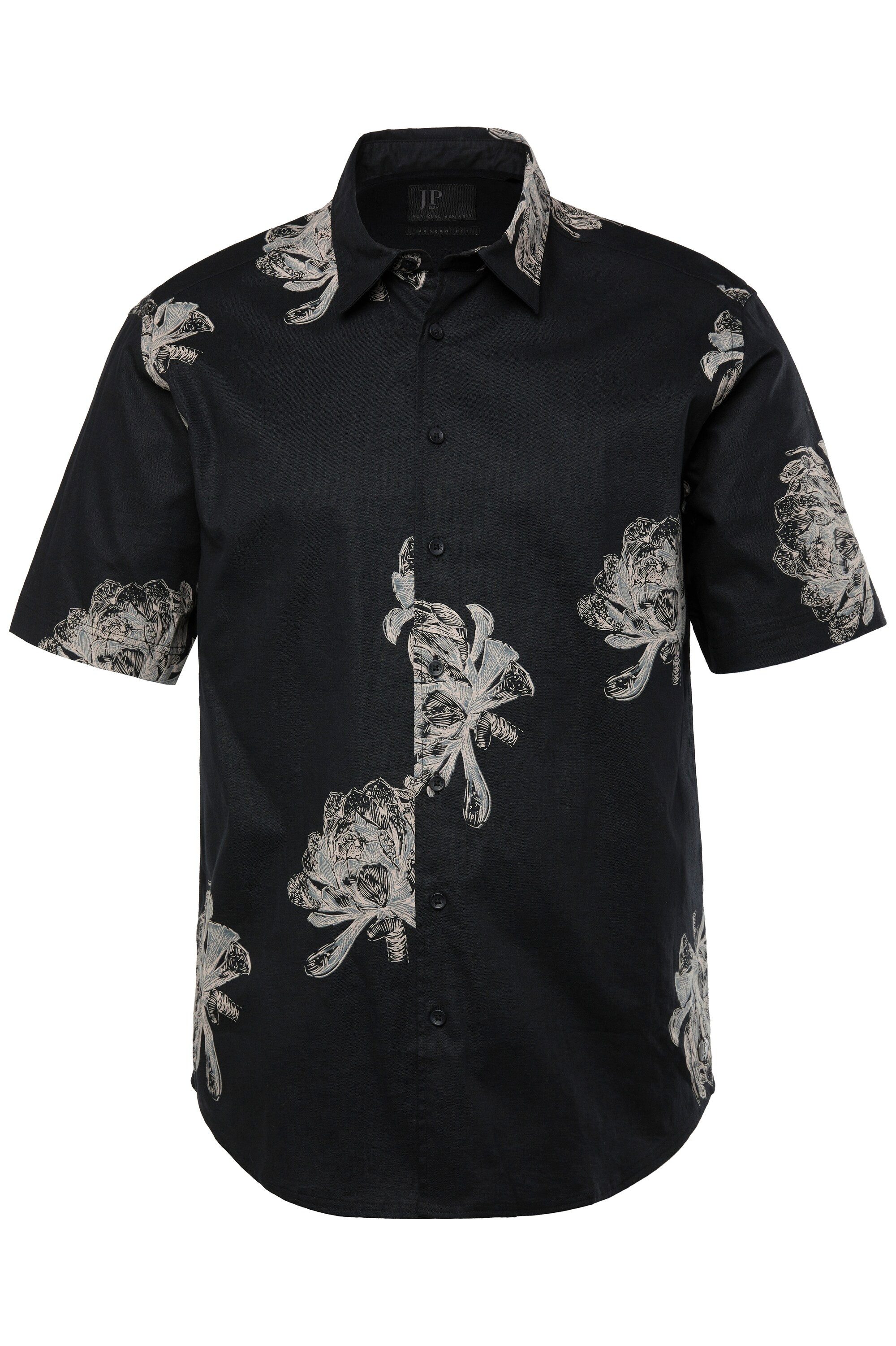 JP1880 Kurzarmhemd Hemd Halbarm Leinenmix Kentkragen Alloverprint günstig online kaufen