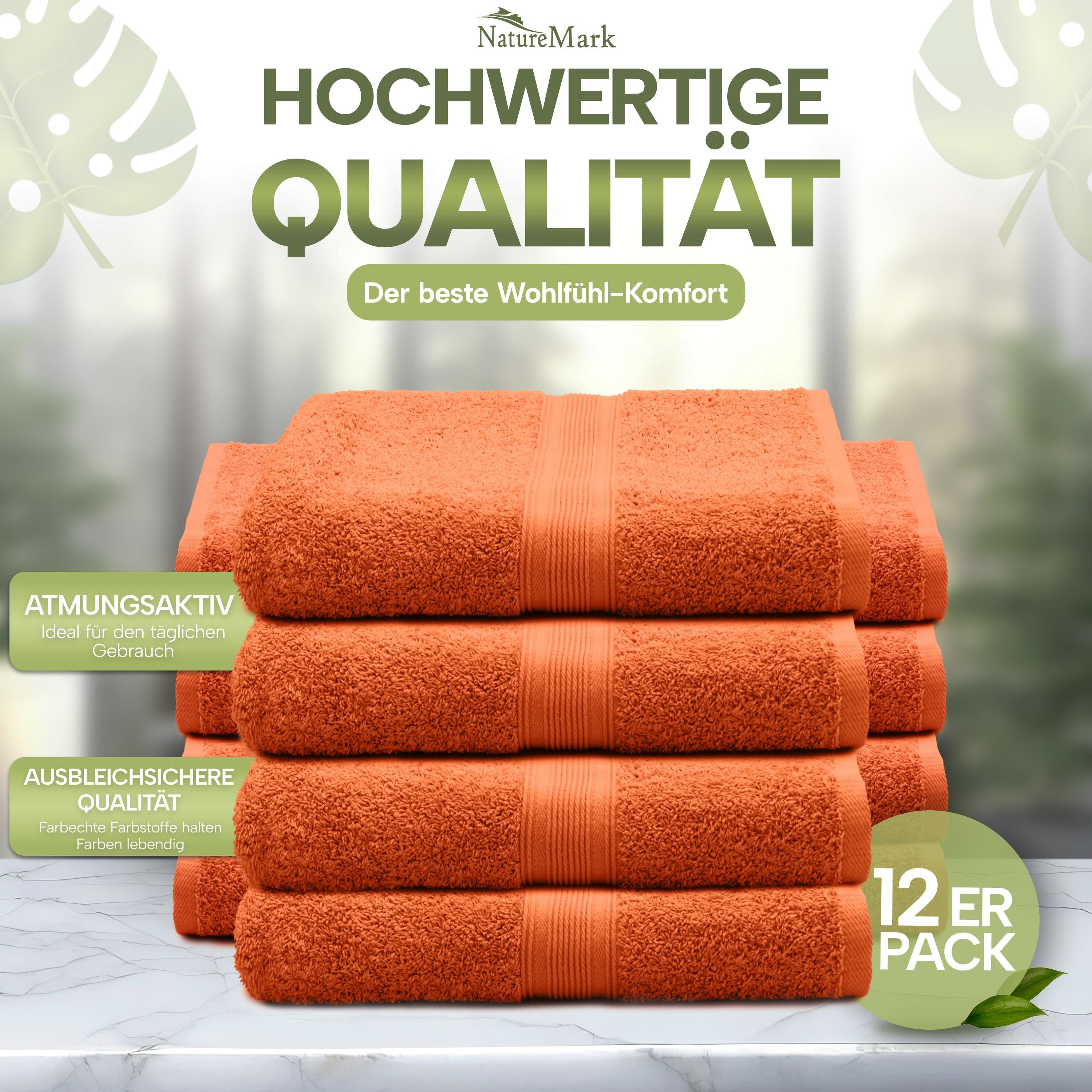 NatureMark Gästehandtuch Gästetuch 500gsm, 100% Baumwolle (12-St), Gästehandtuch Premium Qualität, 30x50cm, Terrakotta