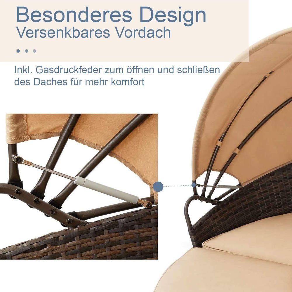 Melko Gartenlounge-Set Polyrattan Sonneninsel Tisch & Kissen 180CM Strandkorb Set, (Stück), Wasserabweisend
