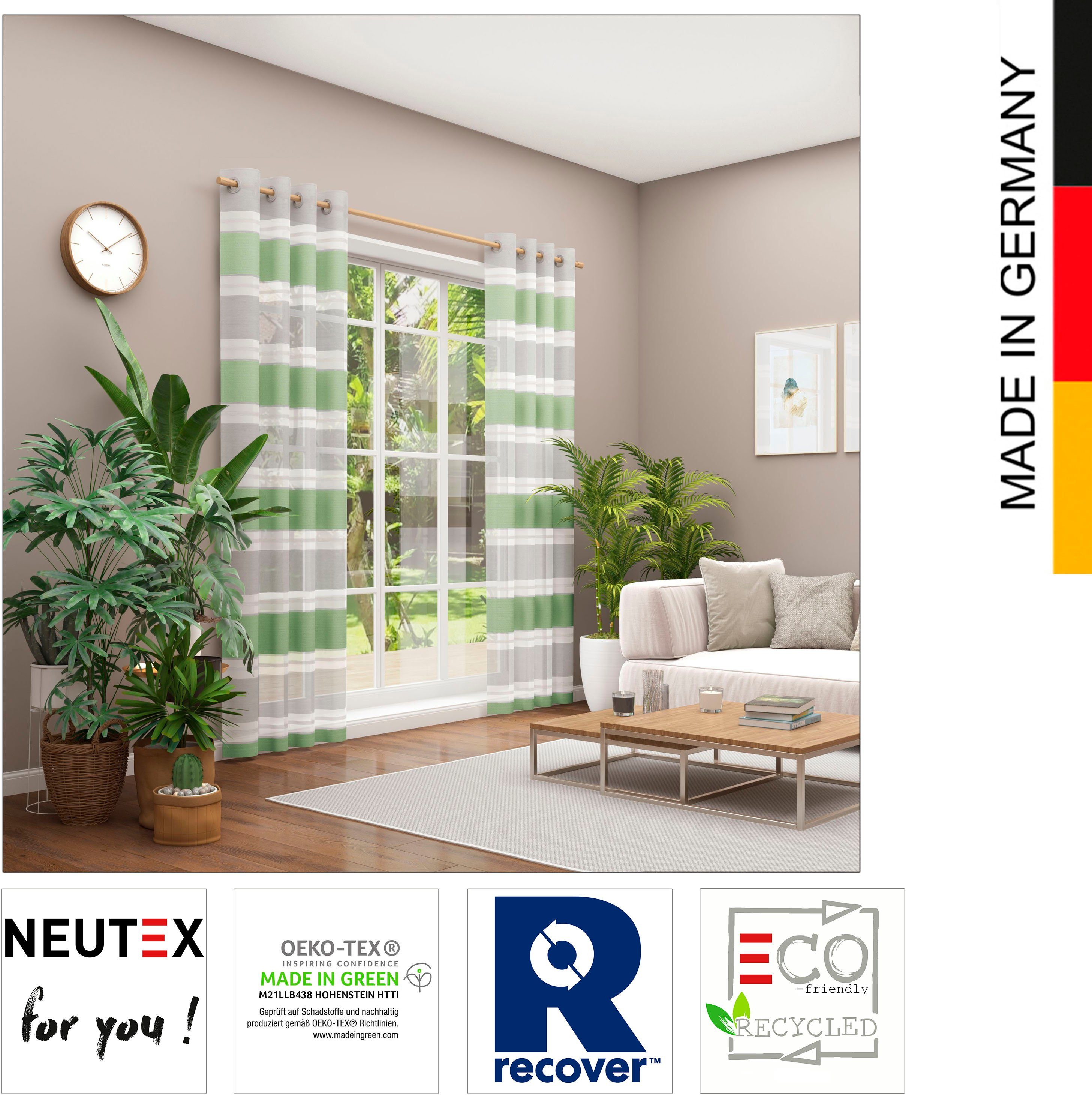 Neutex for you!, grau Eco, Valeska grün halbtransparent, (1 Ösen Vorhang St), Nachhaltig