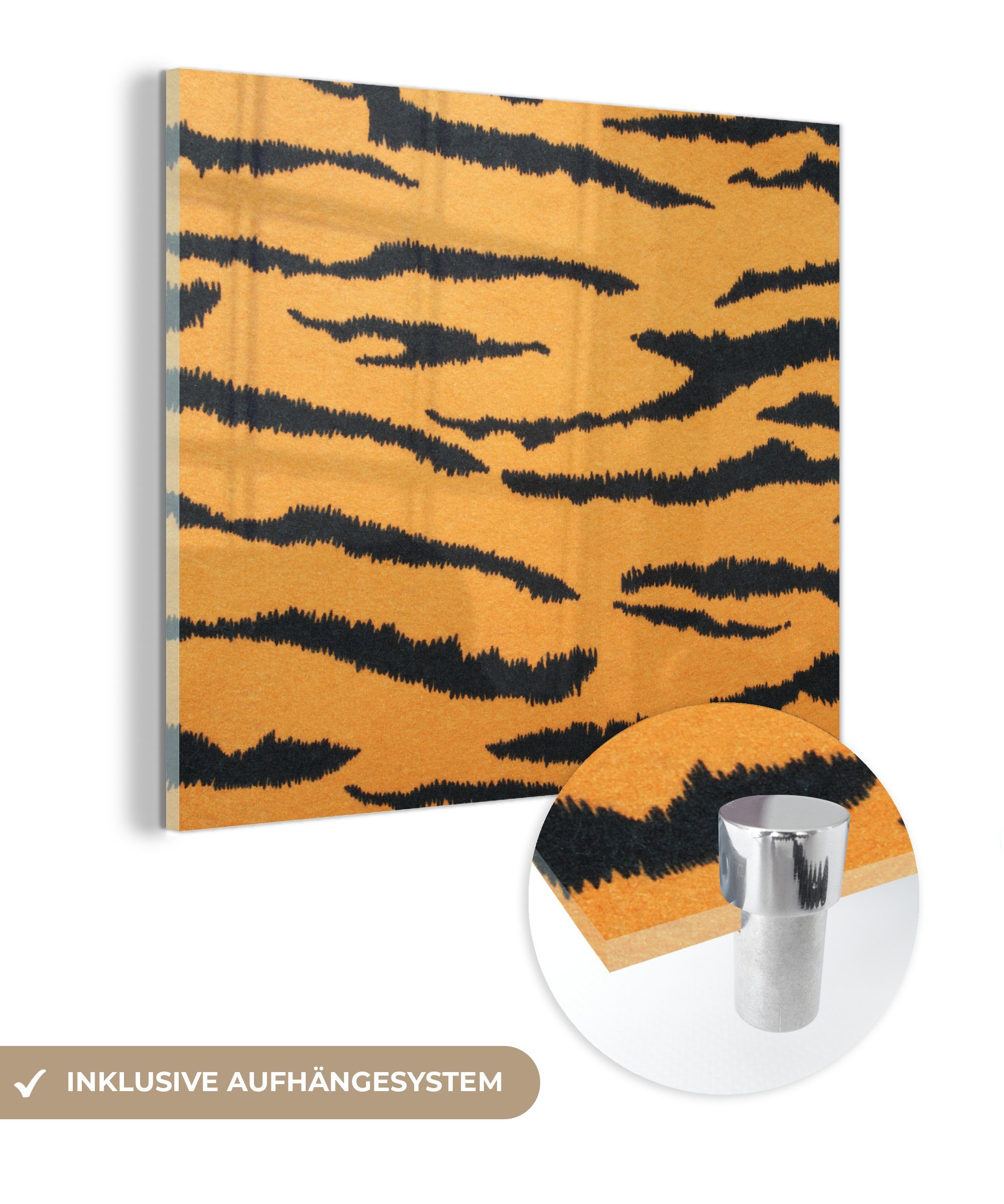 MuchoWow Acrylglasbild Tigerdruck - Braun - Orange, (1 St), Glasbilder - Bilder auf Glas Wandbild - Foto auf Glas - Wanddekoration