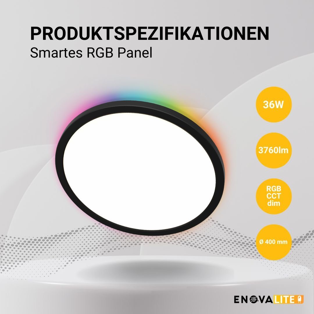 ENOVALITE LED Deckenleuchte Smartes RGB Panel Up&Down, 36W, 3760lm, ø400mm, günstig online kaufen