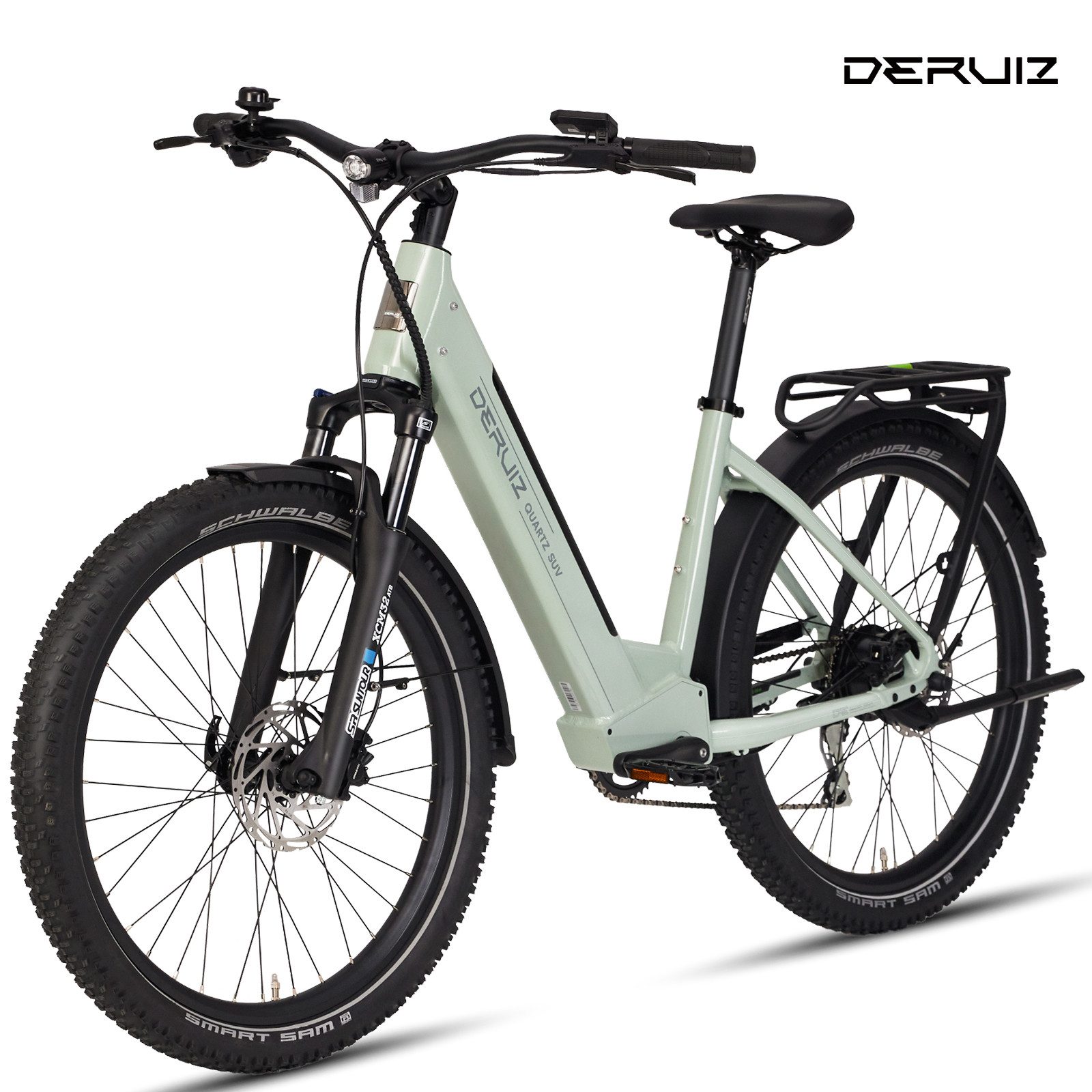 DERUIZ E-Bike Trekkingrad 28 Zoll Quartz /Quartz SUV 644 Wh, 161 km, Drehmomentsensor, 8 Gang Shimano Shimano Acera RD-M360 SGS, 8-Gang Schaltwerk, Kettenschaltung, Heckmotor, 644 Wh, (Federgabel mit Lockout, Drehmomentsensor, Farb-LCD-Display), 100-mm-Federweg, Drehmomentsensor, TEKTRO hydraulische Scheibenbremsen