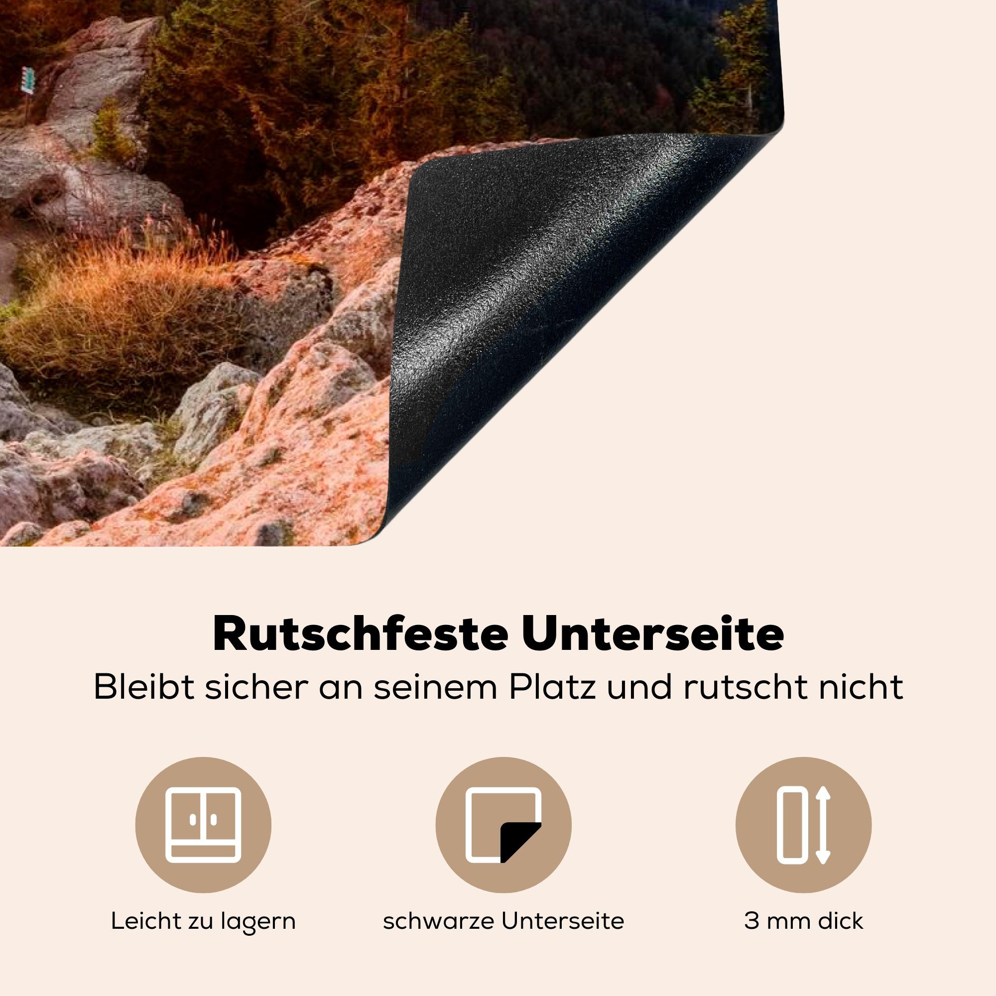 einem Blick Vinyl, Berg cm, 81x52 Ceranfeldabdeckung Wald, (1 Bayerischer die MuchoWow des Induktionskochfeld küche, von für Nationalparks Herdblende-/Abdeckplatte Schutz tlg),