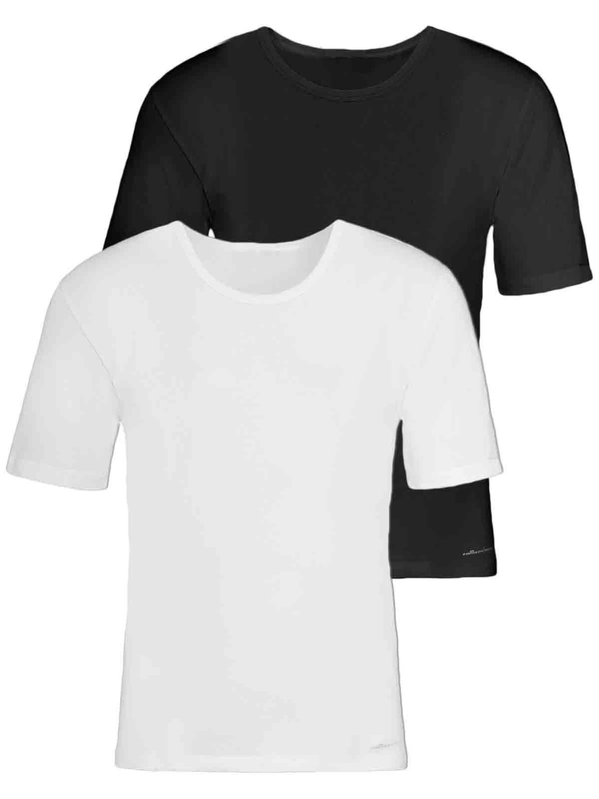 (Stück, Pack 2er kurzarm 2-St) Herren Vegan schwarz-weiss Shirt Unterziehshirt COMAZO