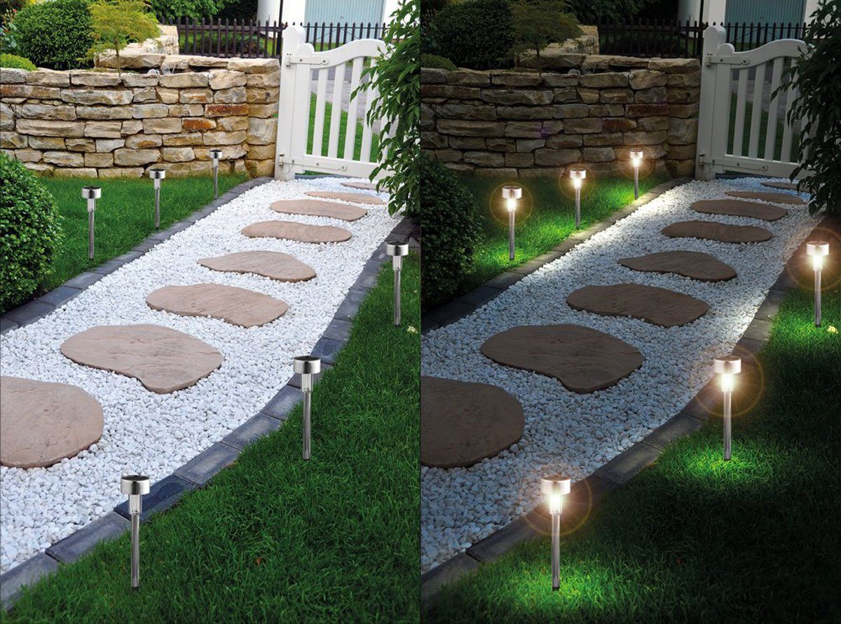 Solarleuchte Fachhandel LED Set Solarleuchte LED keine, Gartendeko, Plus 6er Edelstahl LED mit Erdspieß