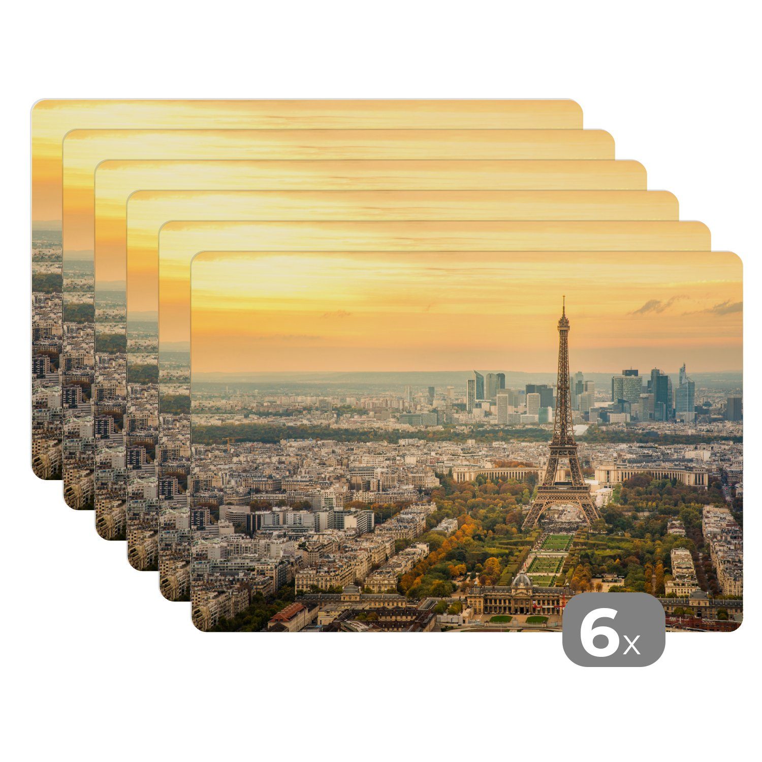 Platzset, Paris und der Eiffelturm mit einem sehr bunten Himmel, MuchoWow, (6-St), Platzset, Platzdecken, Platzmatte, Tischmatten, Schmutzabweisend