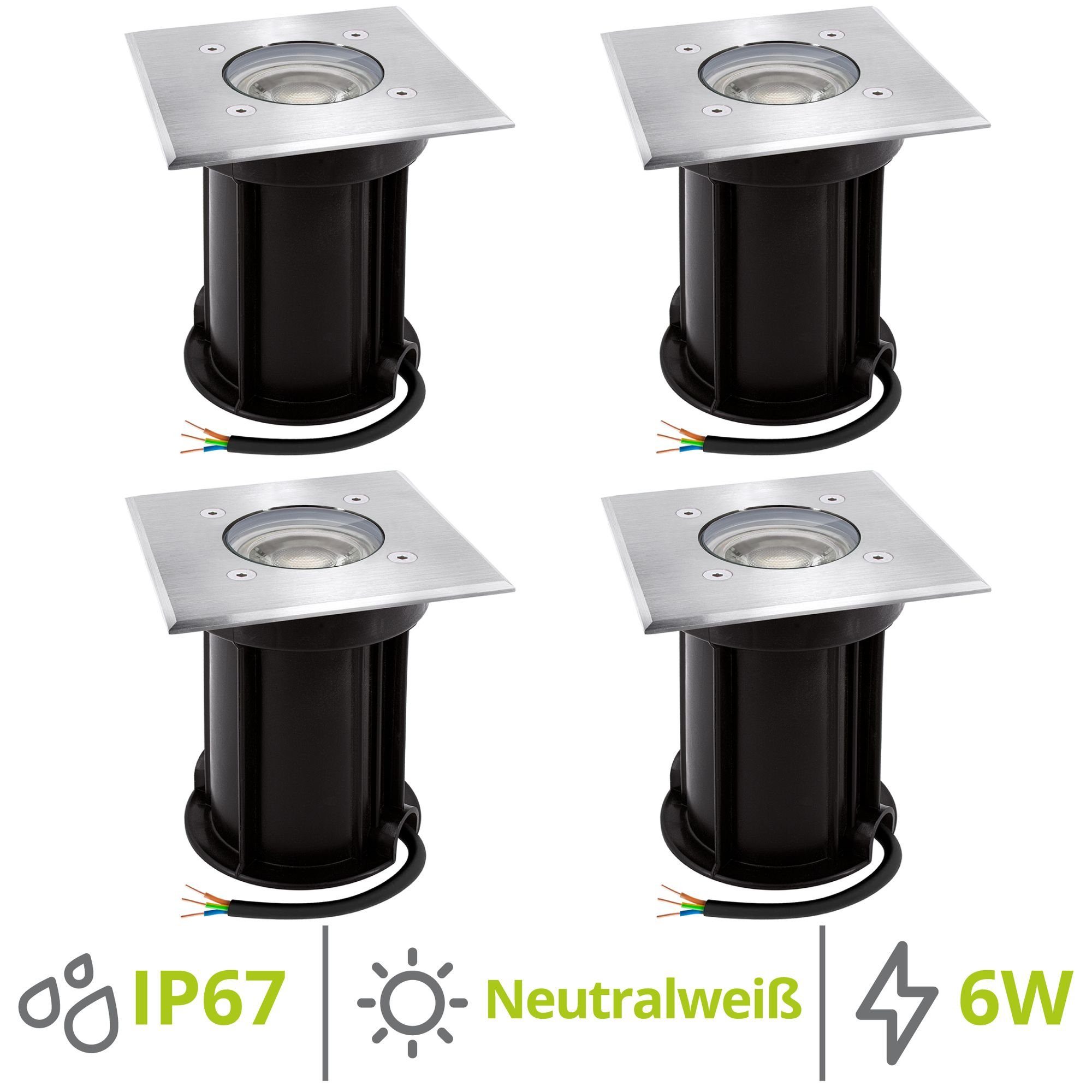 linovum LED Außen-Wandleuchte 4 x BOQU Bodeneinbaustrahler mit LED GU10 6W neutralweiss, Leuchtmittel inklusive, Leuchtmittel inklusive