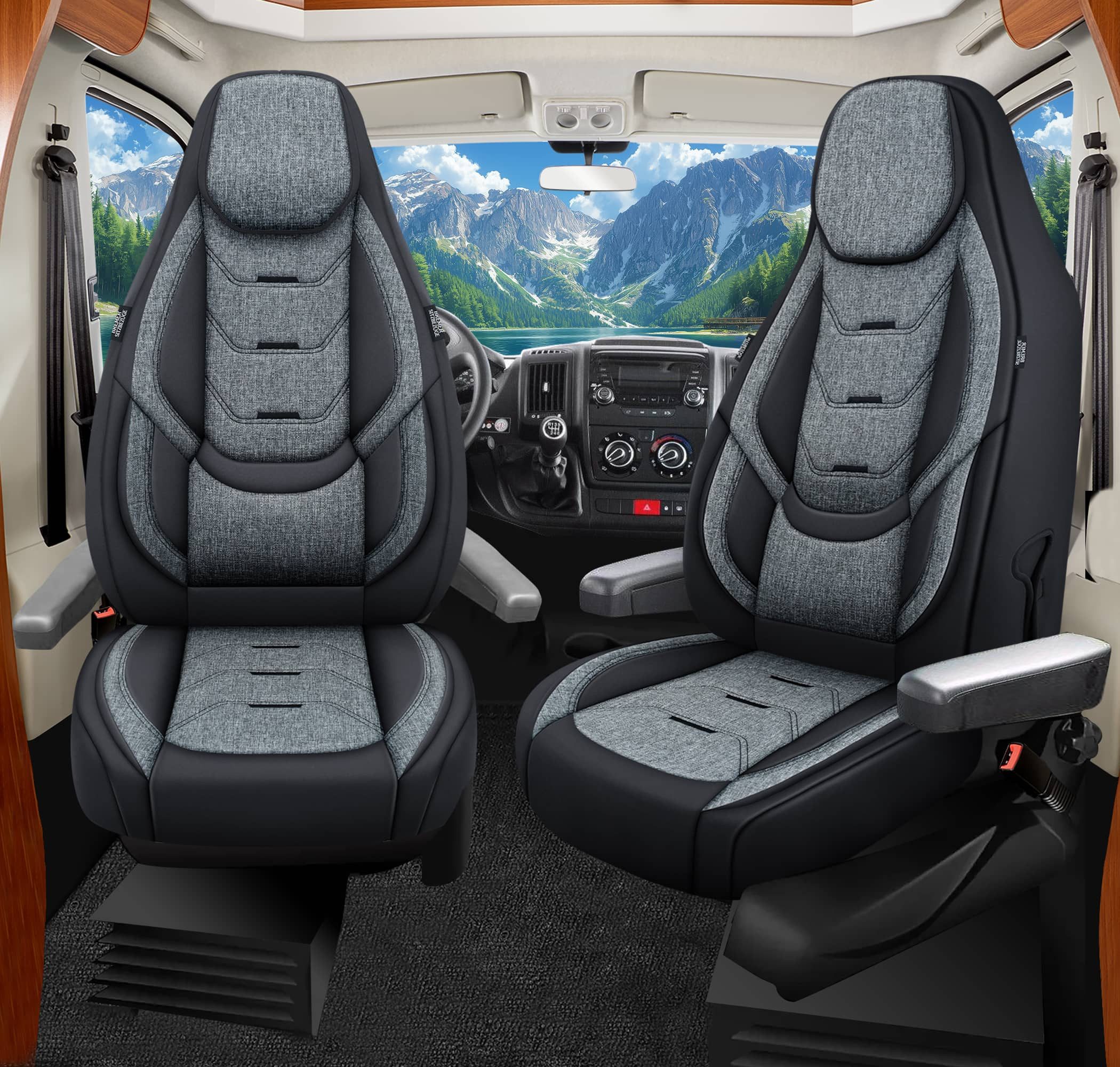 BREMER SITZBEZÜGE Autositzbezug für für Forster Teilintegriert (H1), Set, Schonbezüge Sitzbezüge Fahrer und Beifahrer, in Schwarz/Grau