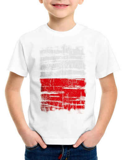 style3 Print-Shirt Kinder T-Shirt Polen Vintage Flagge Flag Poland EM WM Polska Warschau Fan sport
