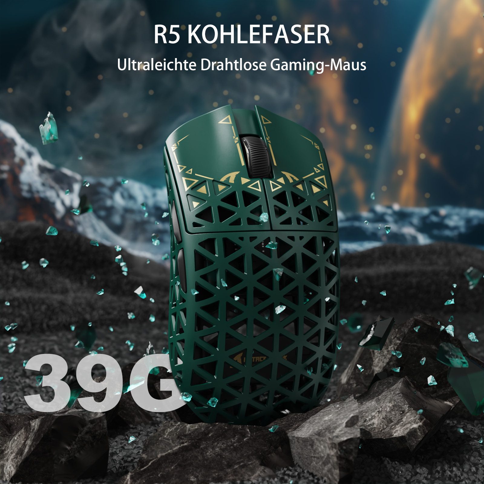 ATTACK SHARK R5 Ultra Carbonfaser Gaming-Maus,39g,8000Hz,42000 DPI,PAW3950MAX Gaming-Maus (2.4G, Bluetooth, kabelgebunden) – Bild 4 von 5