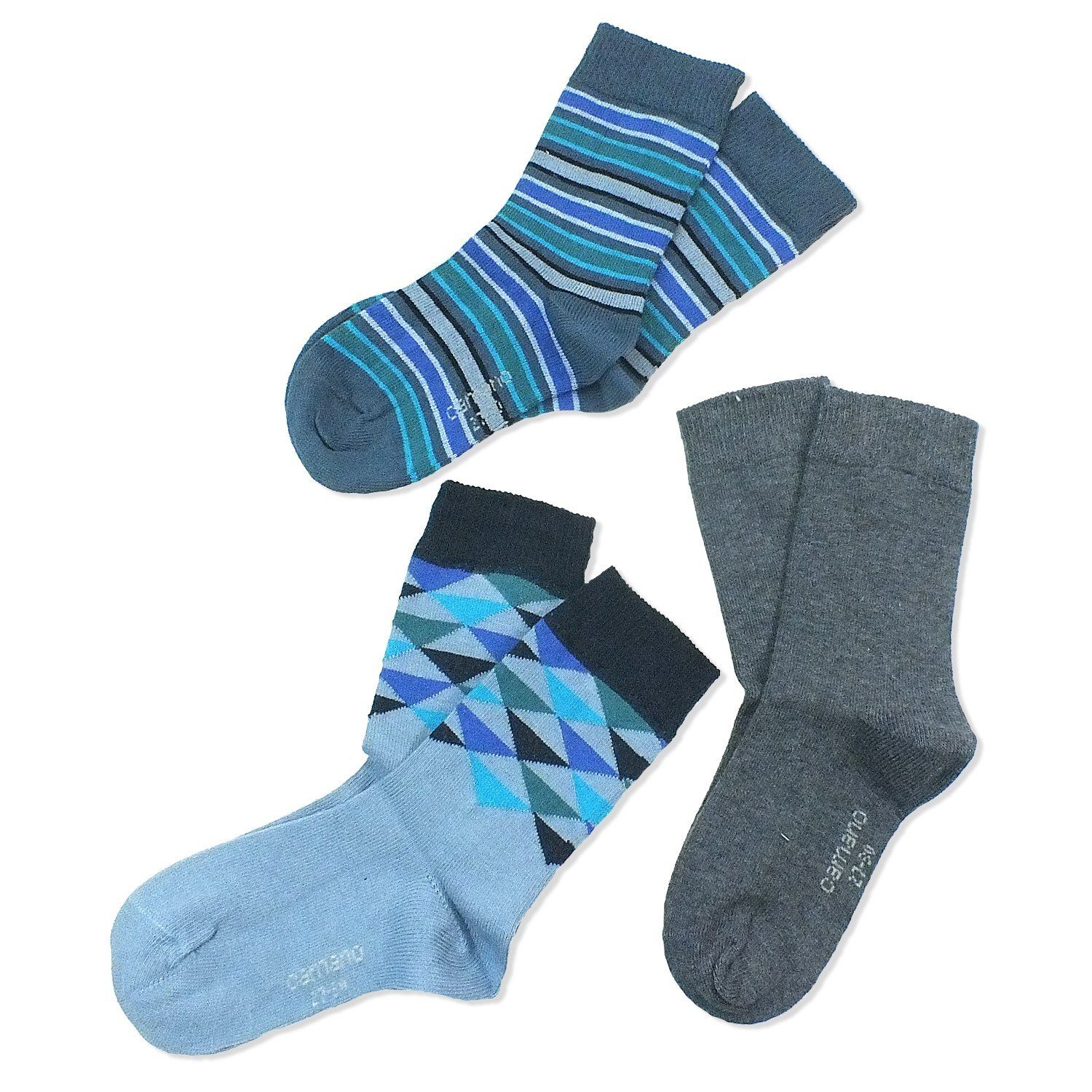 Camano Langsocken CA3840 (Packung, 3-Paar, 3 Paar) Kinder Socken, Jungen & Mädchen mit Baumwolle, Kindersocken 30 blue comb