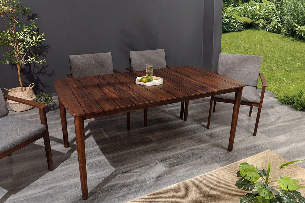 riess-ambiente Gartentisch KOPENHAGEN 160cm braun – Akazie, Massivholz, wetterfest, Bootsform (Einzelartikel, 1-St), massiver Tisch aus Holz in Bootsform – ideal für den Außenbereich