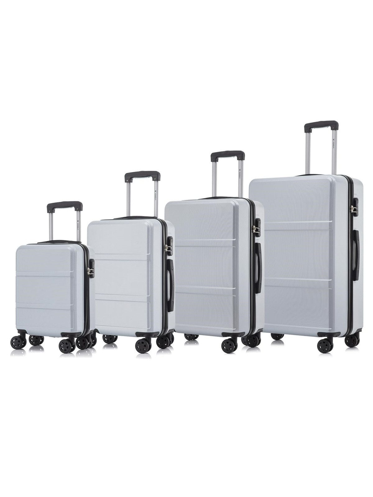 YONSLY Kofferset Reisekoffer-Set aus ABS und Aluminium mit Größen S, M, L und XL, 4 Rollen, (Spar-Set, 4 tlg., Hartschalen Trolley Set), 360° Doppelrollen, Zahlenschloss und weicher, ergonomischer