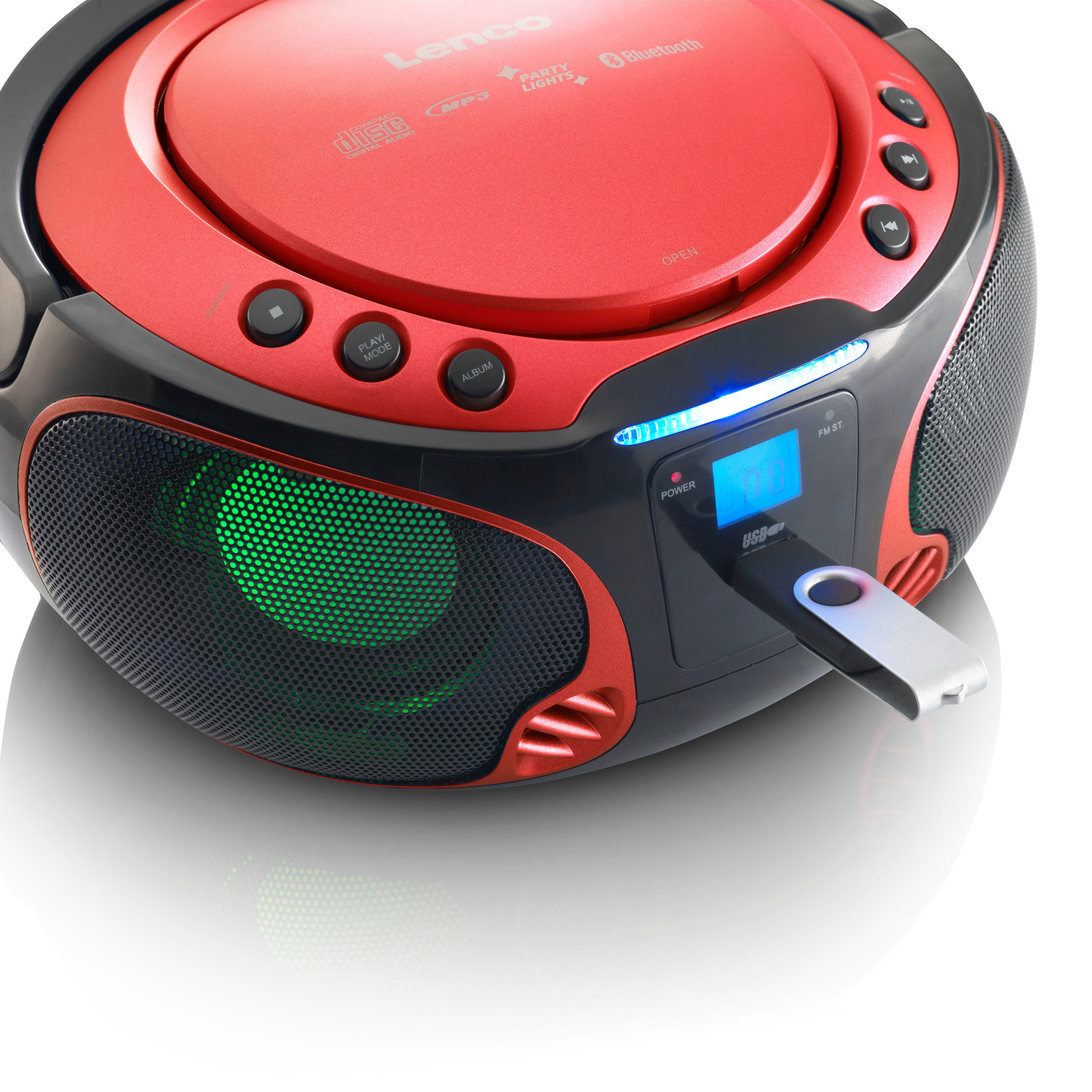 Lenco SCD-550RD UKW-Radio (FM, 5 W, CD/MP3-Player mit Lichteffekten, Bluetooth 5.0, USB & AUX in Rot)