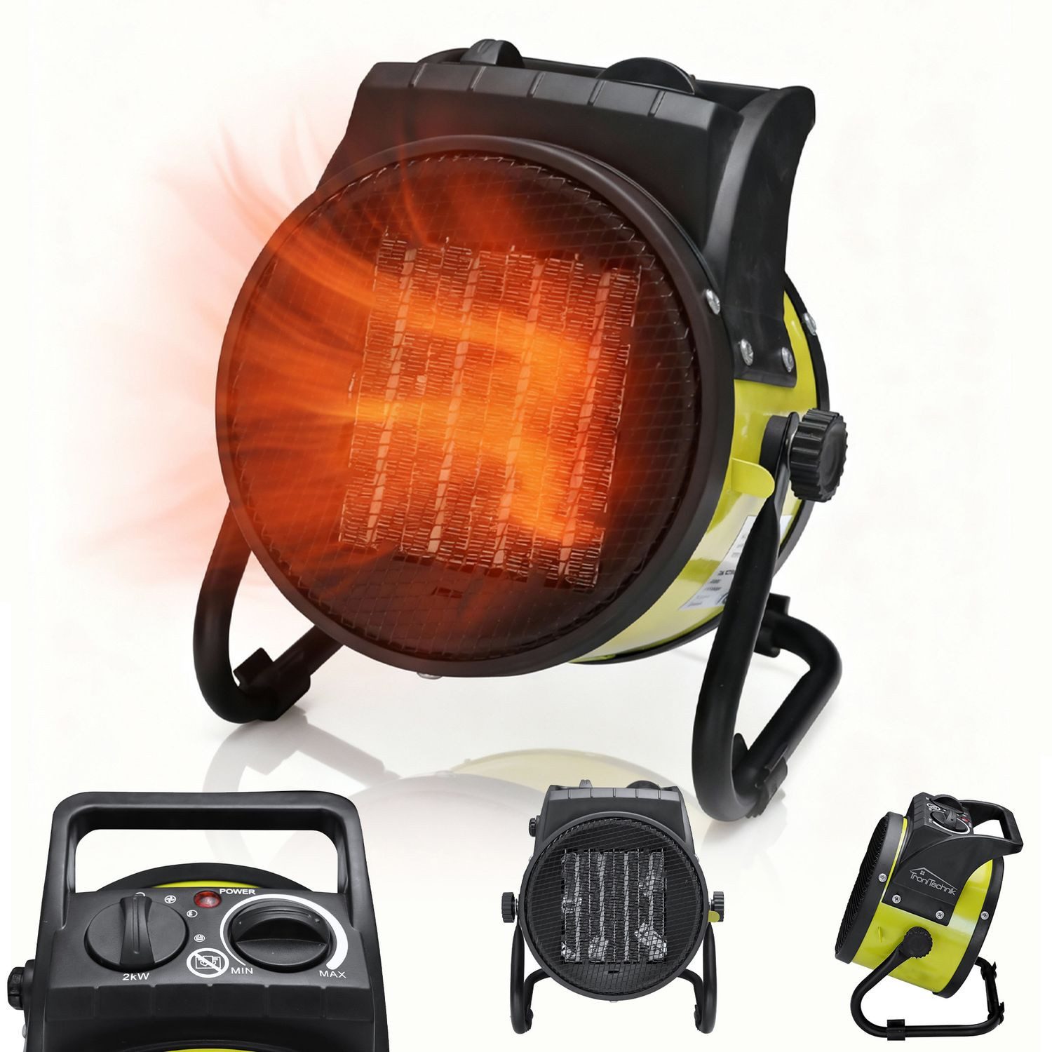 TroniTechnik Heizstrahler Heizlüfter, Keramikheizung, Schnellheizer KH-502, Keramikheizelement, 2000 W, zwei Heizstufen, Überhitzungsschutz und Abschaltautomatik, Thermostat