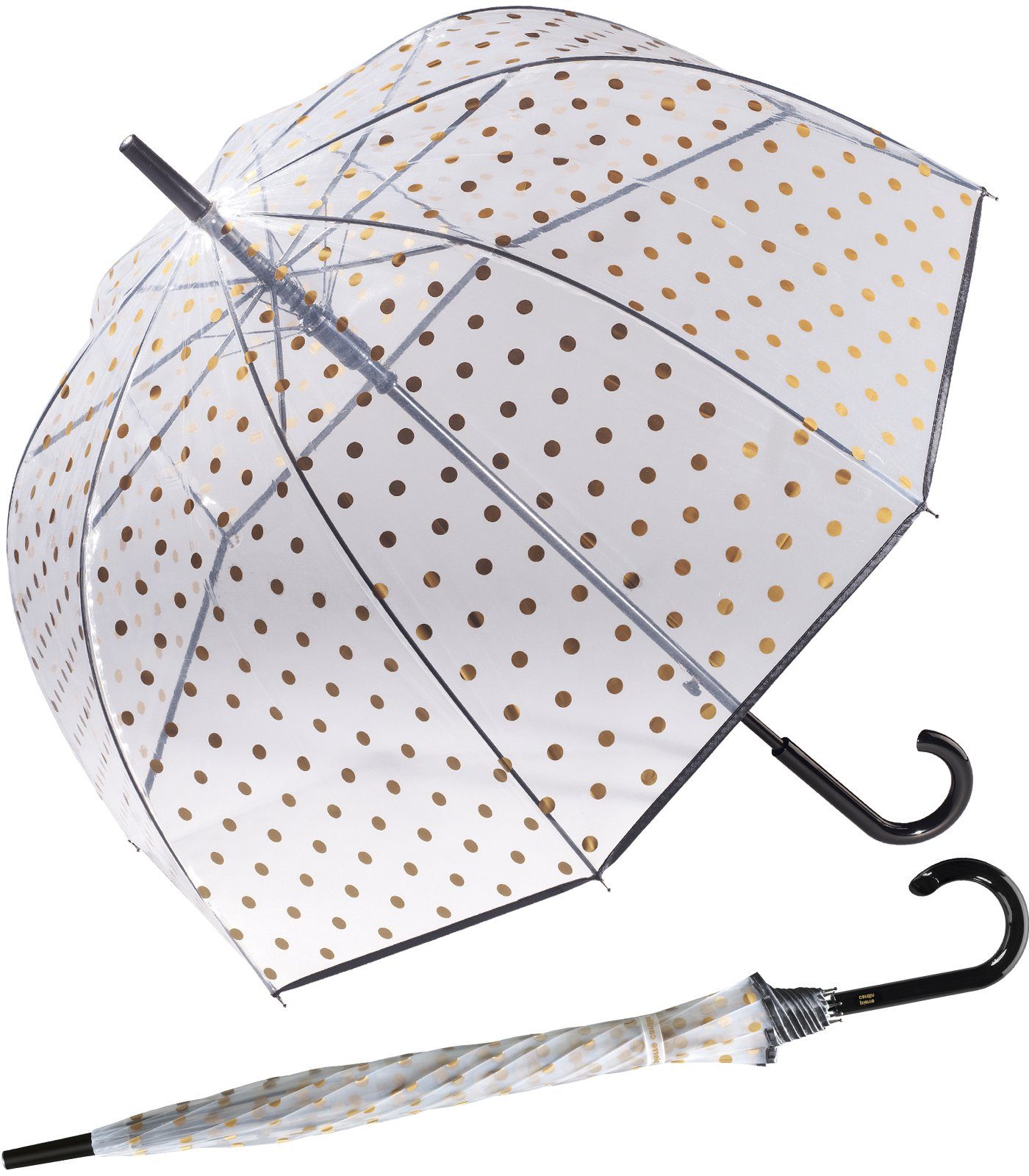 Pierre Cardin Langregenschirm Glockenschirm Automatik Metallic Dots gold, ein eleganter Schirm mit Durchblick