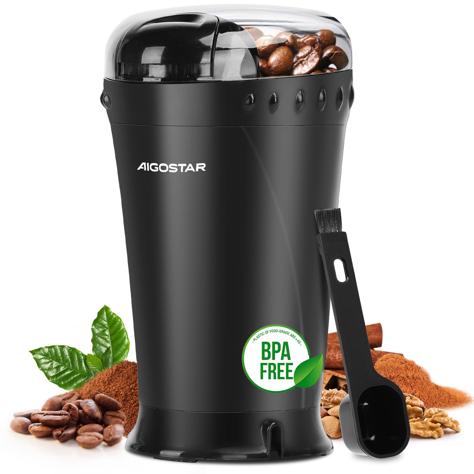 Aigostar Kaffeemühle Elektrisch Gewürzmühle Kaffee Mühle, Elektrische Propellermühlen, 200 W, Edelstahl Schlagmesser, 60,00 g Bohnenbehälter, Versions-Upgrades, 150 W & 200 W nach dem Zufallsprinzip ausgeliefert