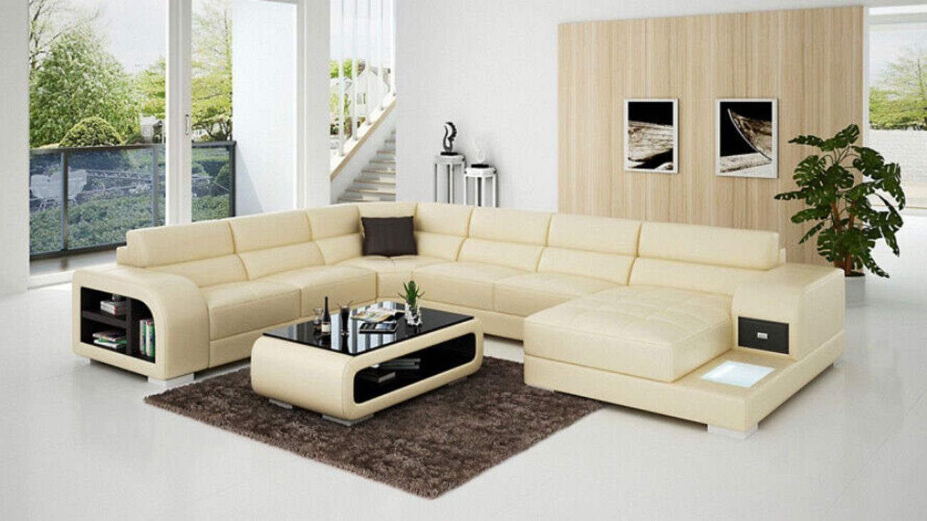 JVmoebel Ecksofa Ledersofa Couch Wohnlandschaft Ecksofa Eck Garnitur Design Modern Sofa