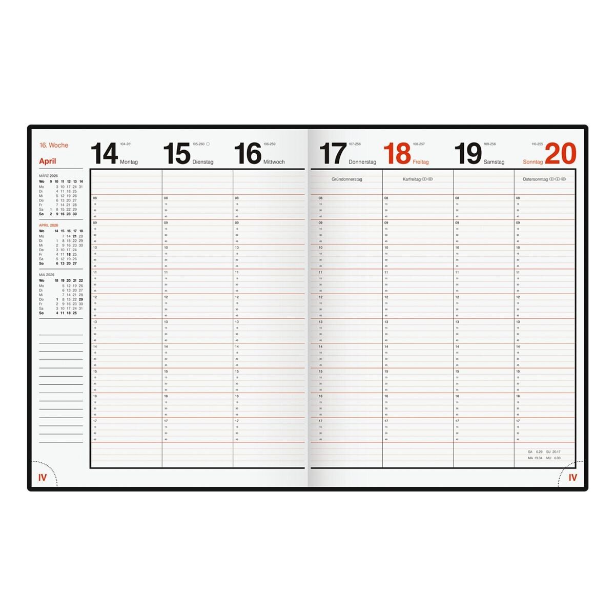 RIDO Buchkalender magnum, für 2026, 2 Seiten = 1 Woche