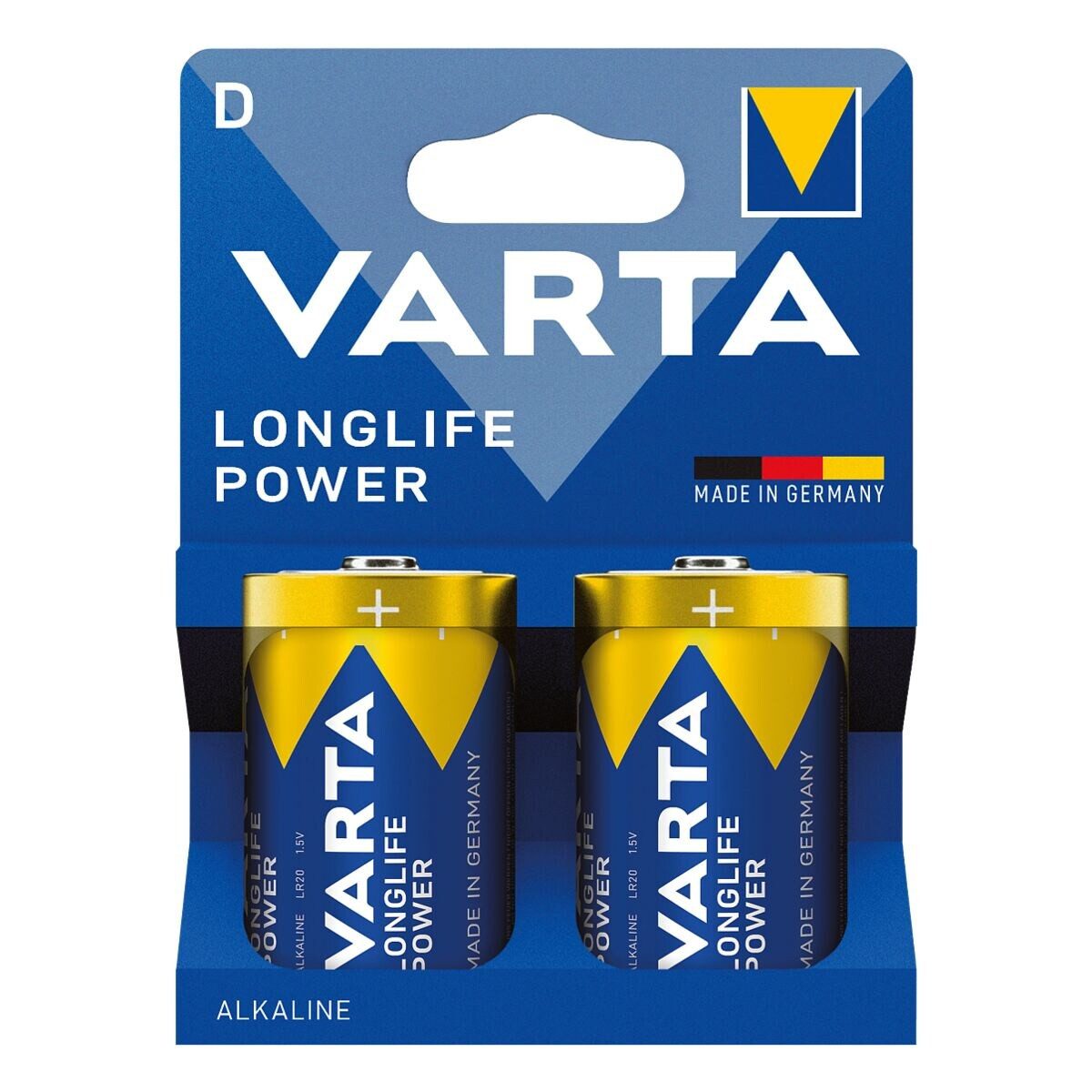 VARTA LONGLIFE Power Batterie, (1.5 V, 2 St), Mono / D / LR20, 1,5 V, Alkali