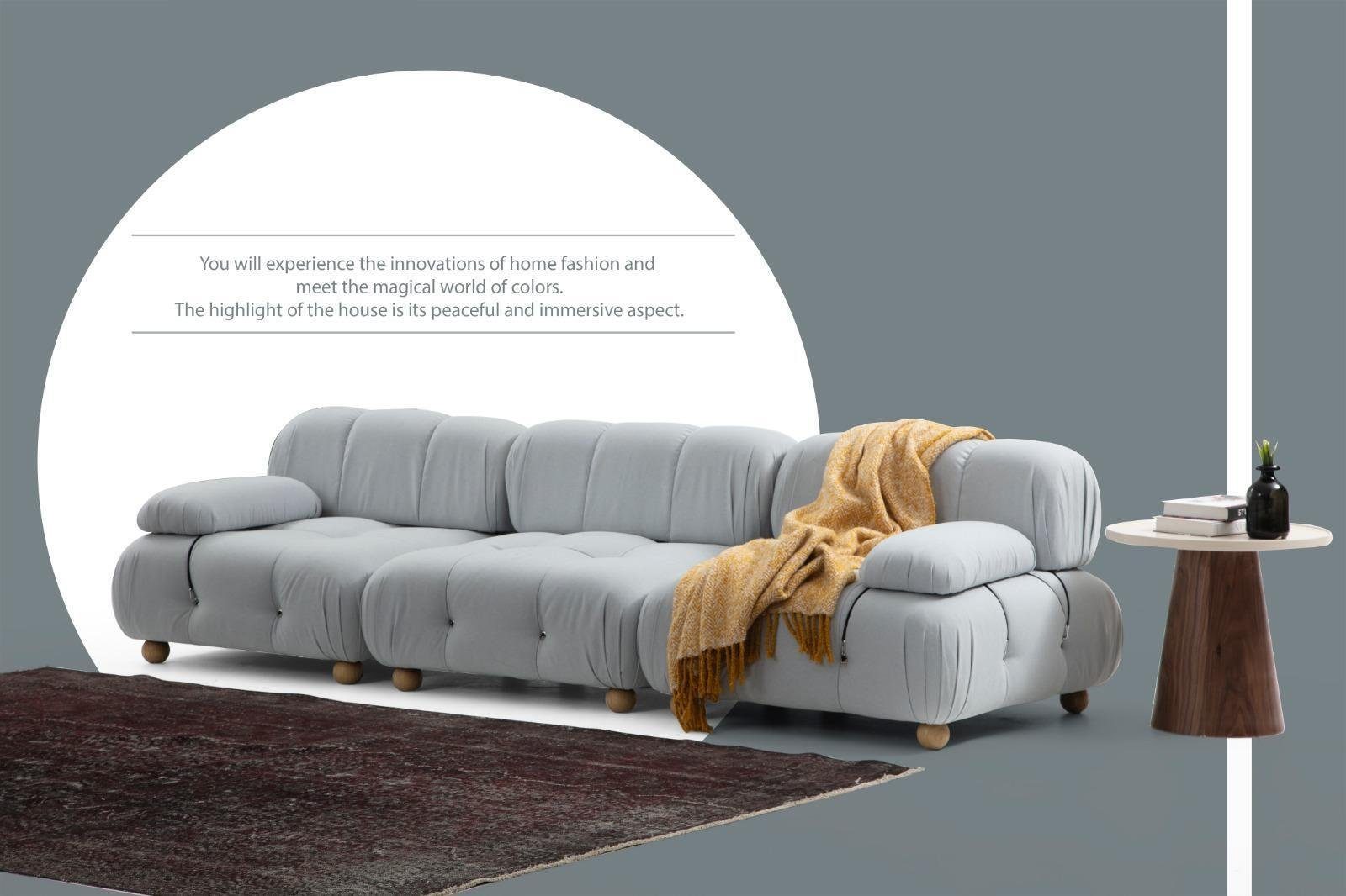 JVmoebel Europa Neu, Sofas Stoff 3-Sitzer 3 Teile, Sitzer Dreisitzer Modern in Design 3 Grau Wohnzimmer Sofa Made