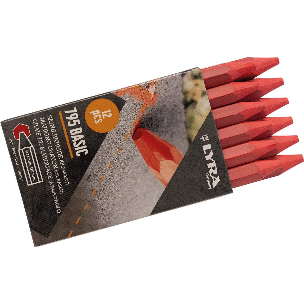 Triuso Kreidemarker Lyra Signierkreide 12 Stück rot, (auf Ölbasis, sechseckig - gespitzt - Ø11mm x 120mm (unpapiert), zum Beschriften von Holz, Nassholz, Stein und Metall geeignet