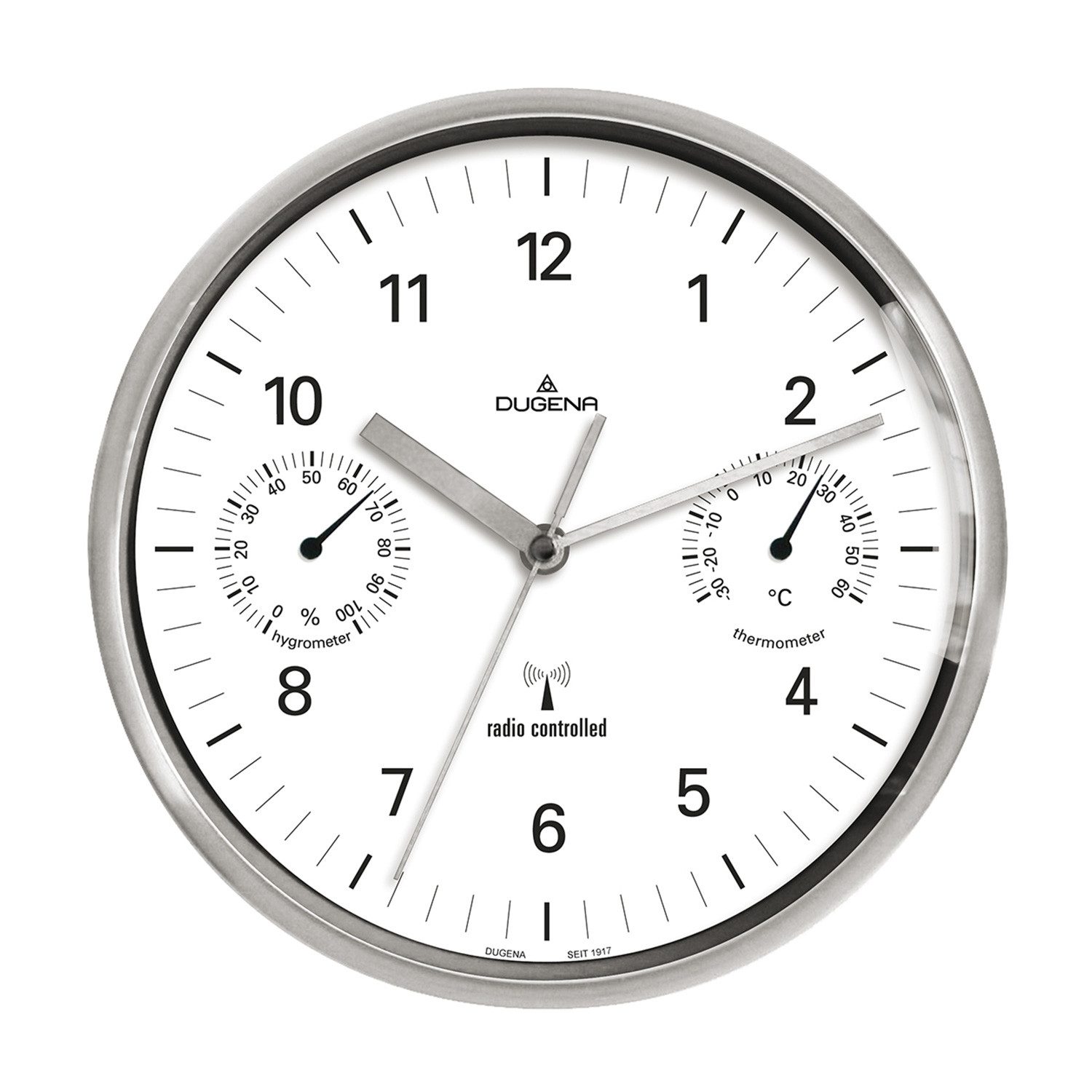Dugena Funkwanduhr DUGENA Funk-Wanduhr mit Thermo- und Hygrometer 4277430