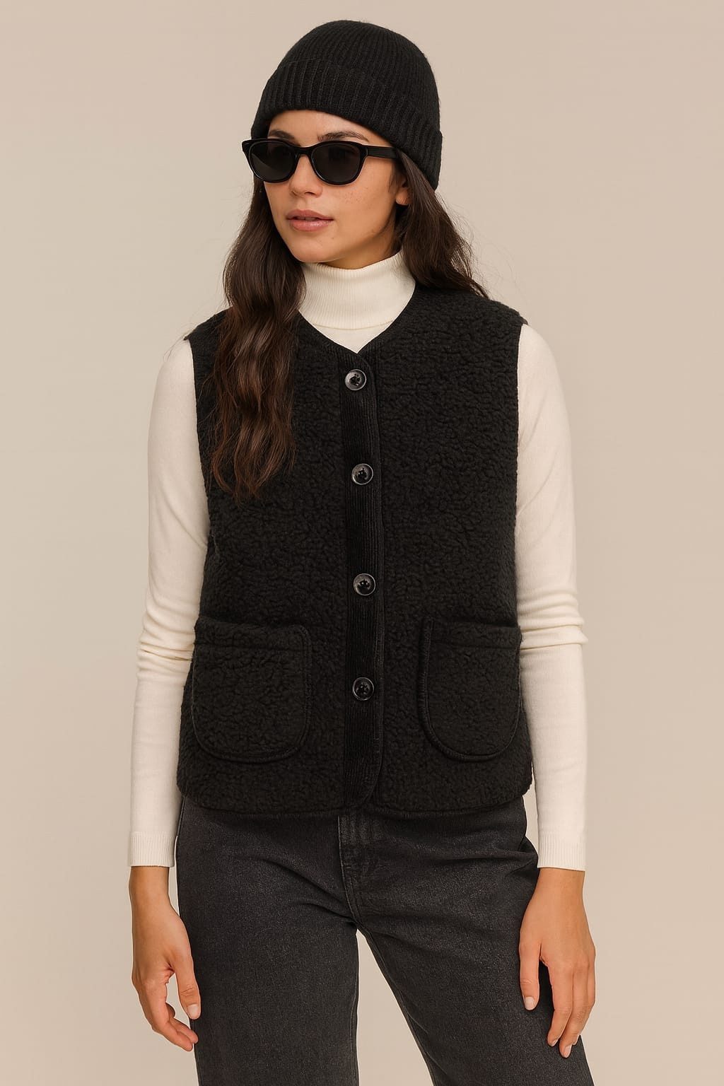 May Gem Kurzweste Kuschelweiche Damen Bouclé Weste mit Samt Cord Details 38-42 Einheitsgröße - 38-40 (lässig) & 40-42 (klassisch)