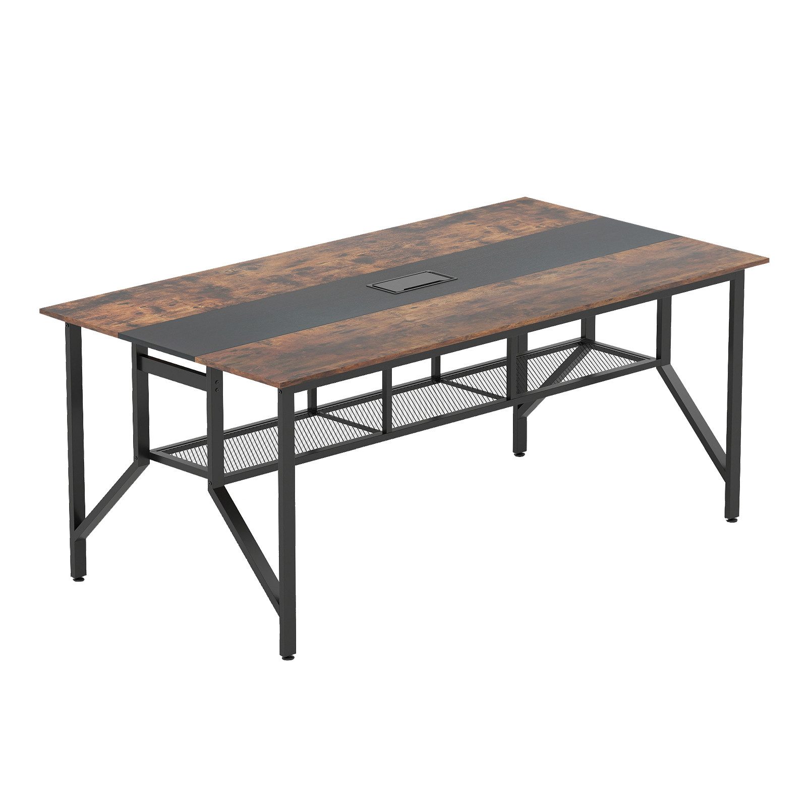 COSTWAY Konferenztisch, Besprechungstisch mit Mesh-Ablagefach & Kabeldurchführung