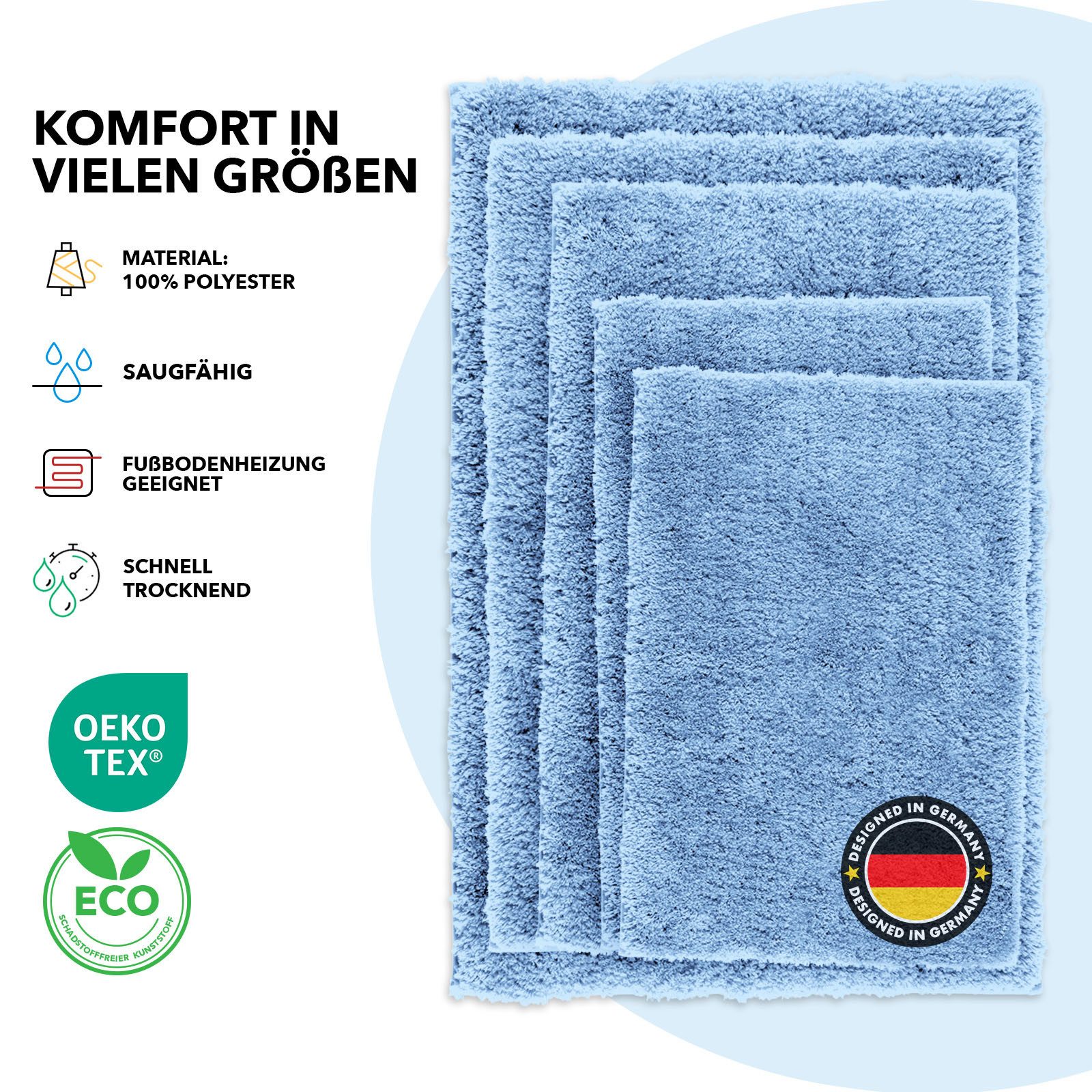 Kubus Badematte Karat Rechteckig, Badteppich, Extrem weicher & dichter Hochflor, Höhe 30 mm, rutschhemmende Latexbeschichtung, Polyester, Polyester, Waschmaschi – Bild 5 von 5