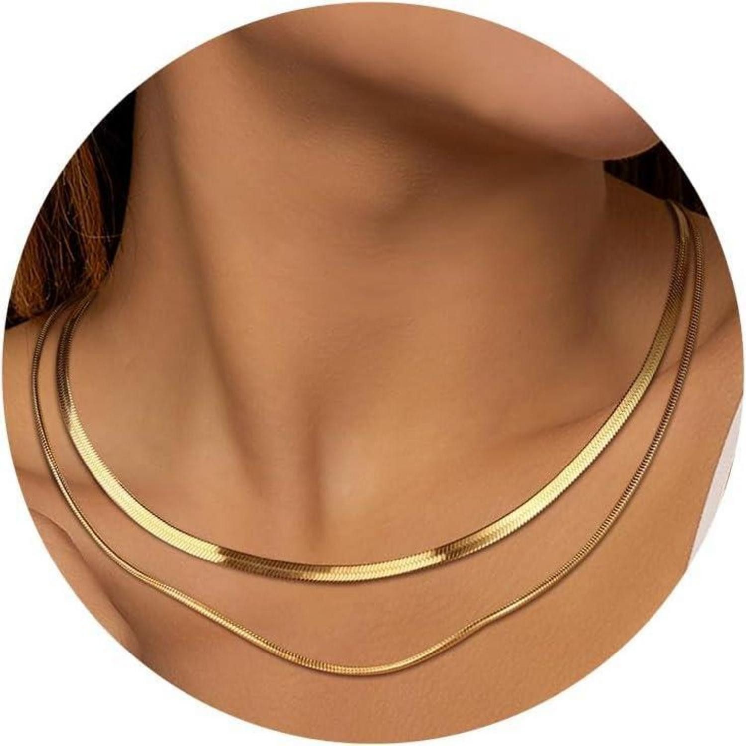 LuxusKollektion Schlangenkette Kette Schlangenkette Choker 14K Damen verstellbar Style G:Doppelkette