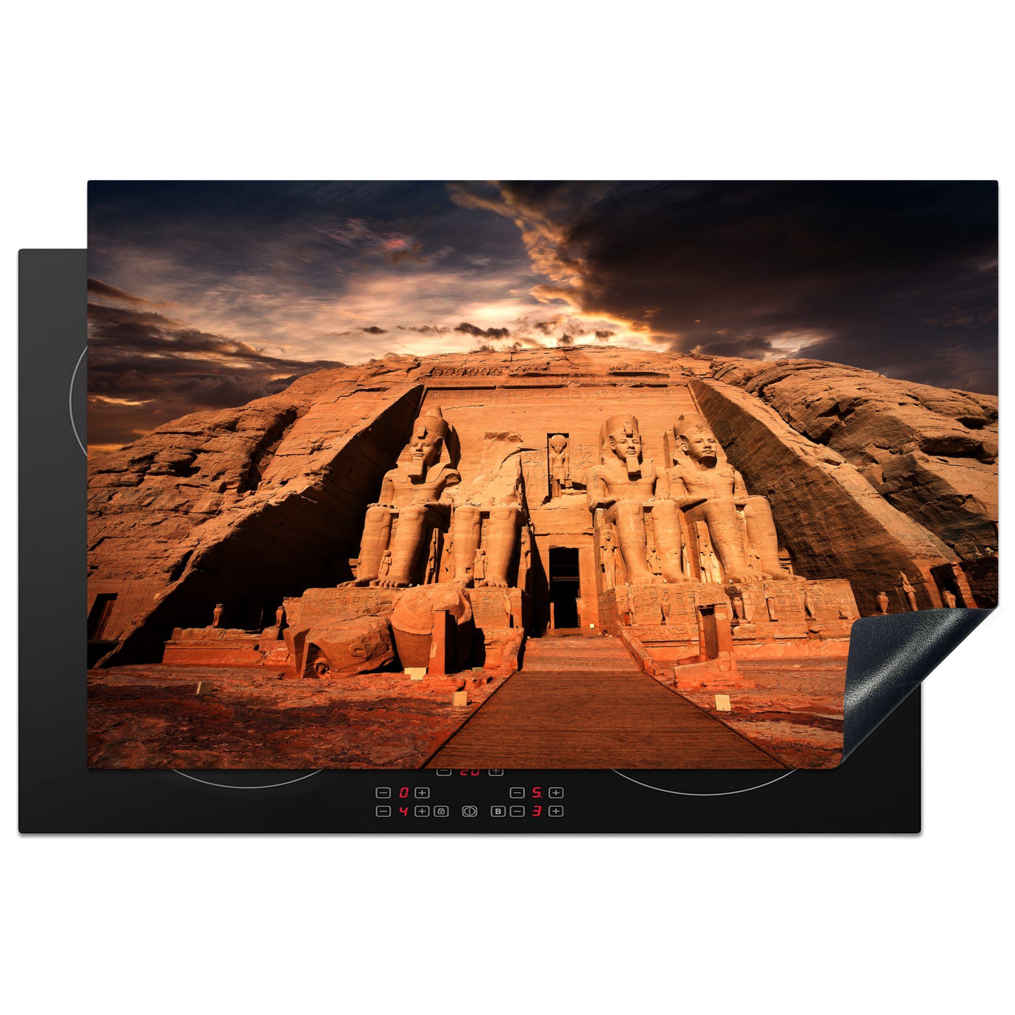 MuchoWow Herdblende-/Abdeckplatte Wolken über dem Tempel von Abu Simbel in Ägypten, Vinyl, (1 tlg), 81x52 cm, Induktionskochfeld Schutz für die küche, Ceranfeldabdeckung