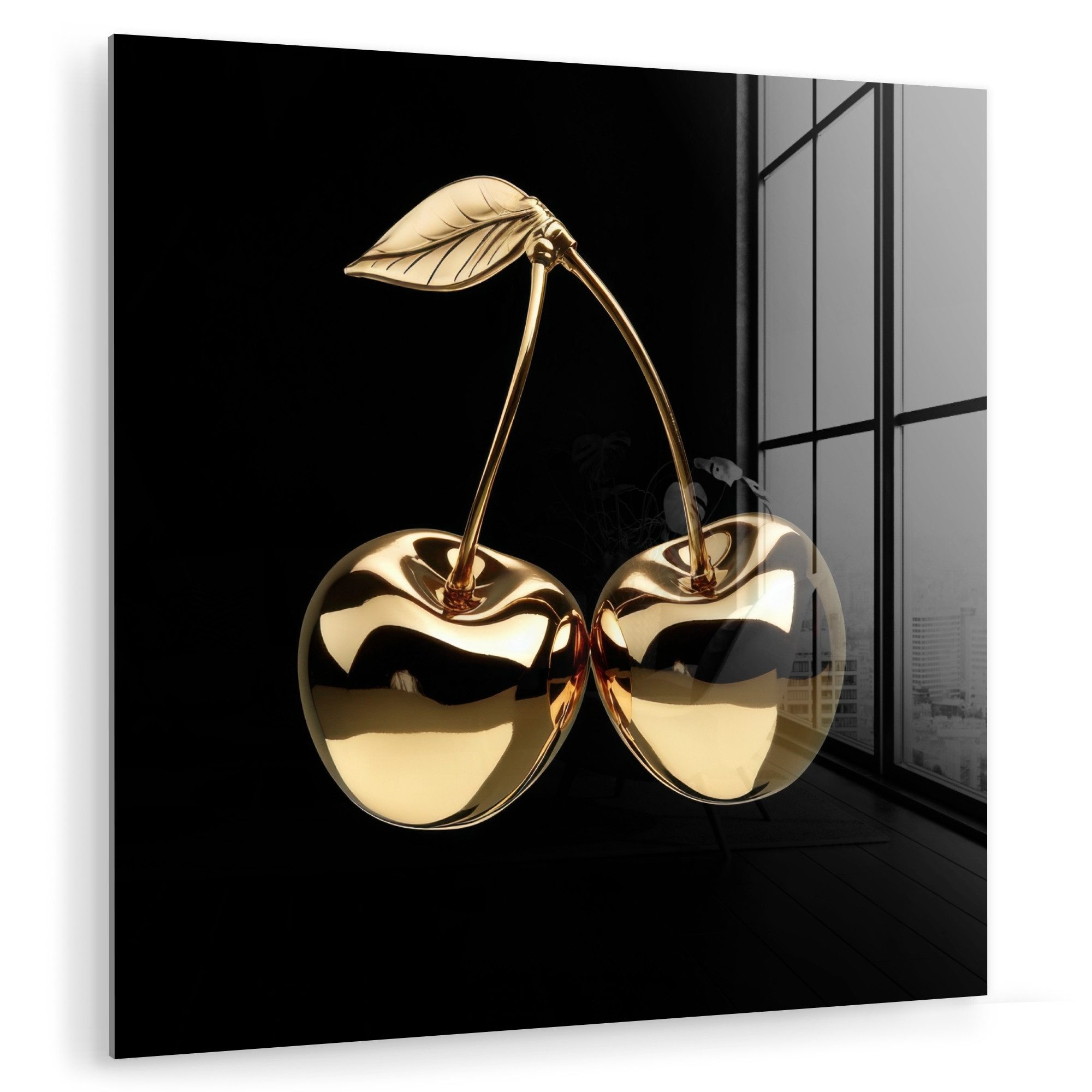 Acrylglasbild Kirsche - Schwarz - Gold - Chrom