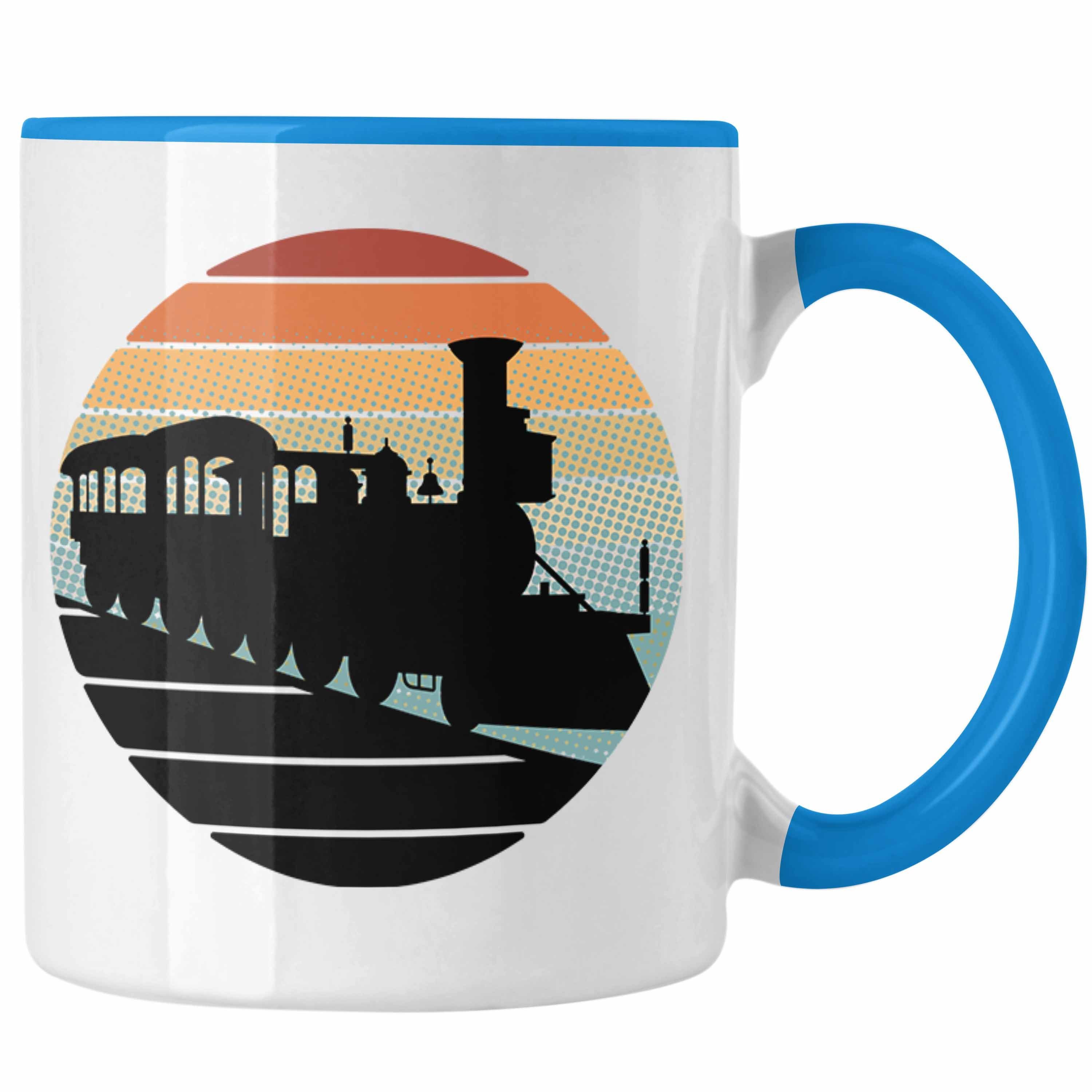 Trendation Tasse Lustige Eisenbahn Tasse für Eisenbahner Geschenk Vintage Grafik Blau