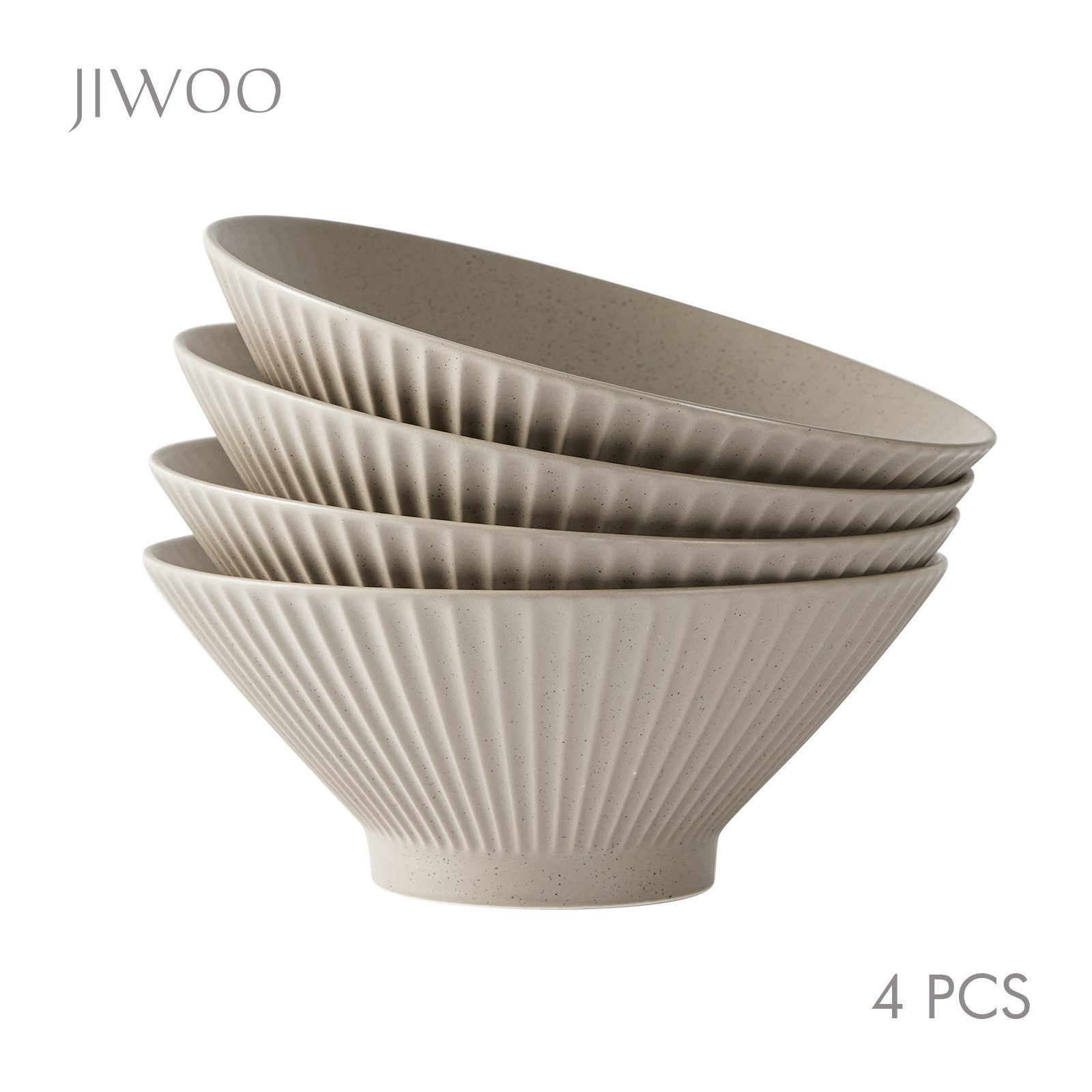 JIWOO Suppenschale 4er,Ø20cm, Japanische Ramenschüssel, Donburi-Schüssel, Pastaschüssel, hochwertiges Keramik, (Keramik-Geschirrset, 4-tlg), Mikrowellen-und spülmaschinenfest,Mattglas,Ø20cm,Minimalistisches