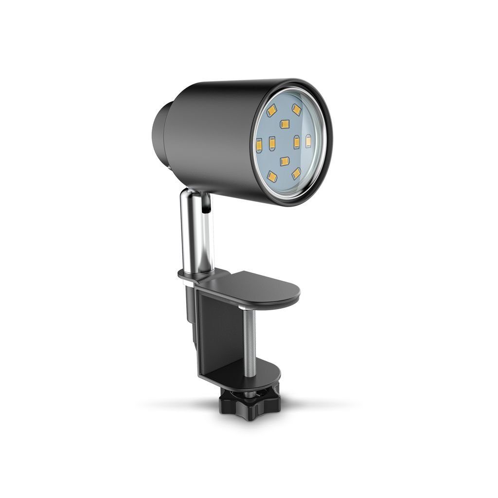 B.K.Licht Tischleuchte LED Klemmleuchte GU10 5W Nachttischlampe Metall - Kippschalter Neigbar Schwarz-Matt Warmweiß, wechselbar, LED BKL1353, inkl. Schwenkbar