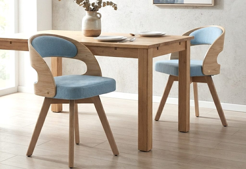 LVHOM Esszimmerstuhl 360° drehbar, geschwungene Rückenlehne, Massivholzrahmen, 2er-Set (Leinenstoff, ergonomisches Design,verstellbare, …
