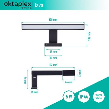 Oktaplex lighting LED Spiegelleuchte Java 30cm, Klemm- und Aufbauleuchte LED, LED fest verbaut, warmweiß, 2 in 1 Spiegellampe LED Spiegelleuchte 5W 320lm