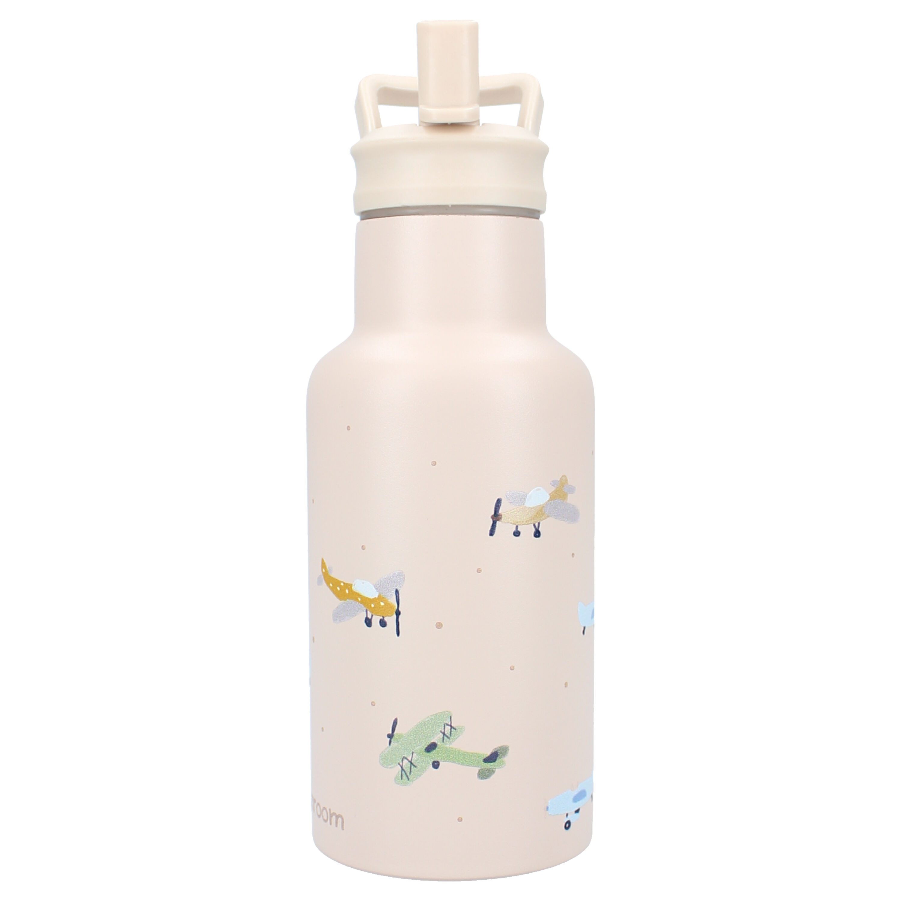 Kidzroom Trinkflasche Wasserflasche 350 ml für Kinder aus Edelstahl mit Strohhalm