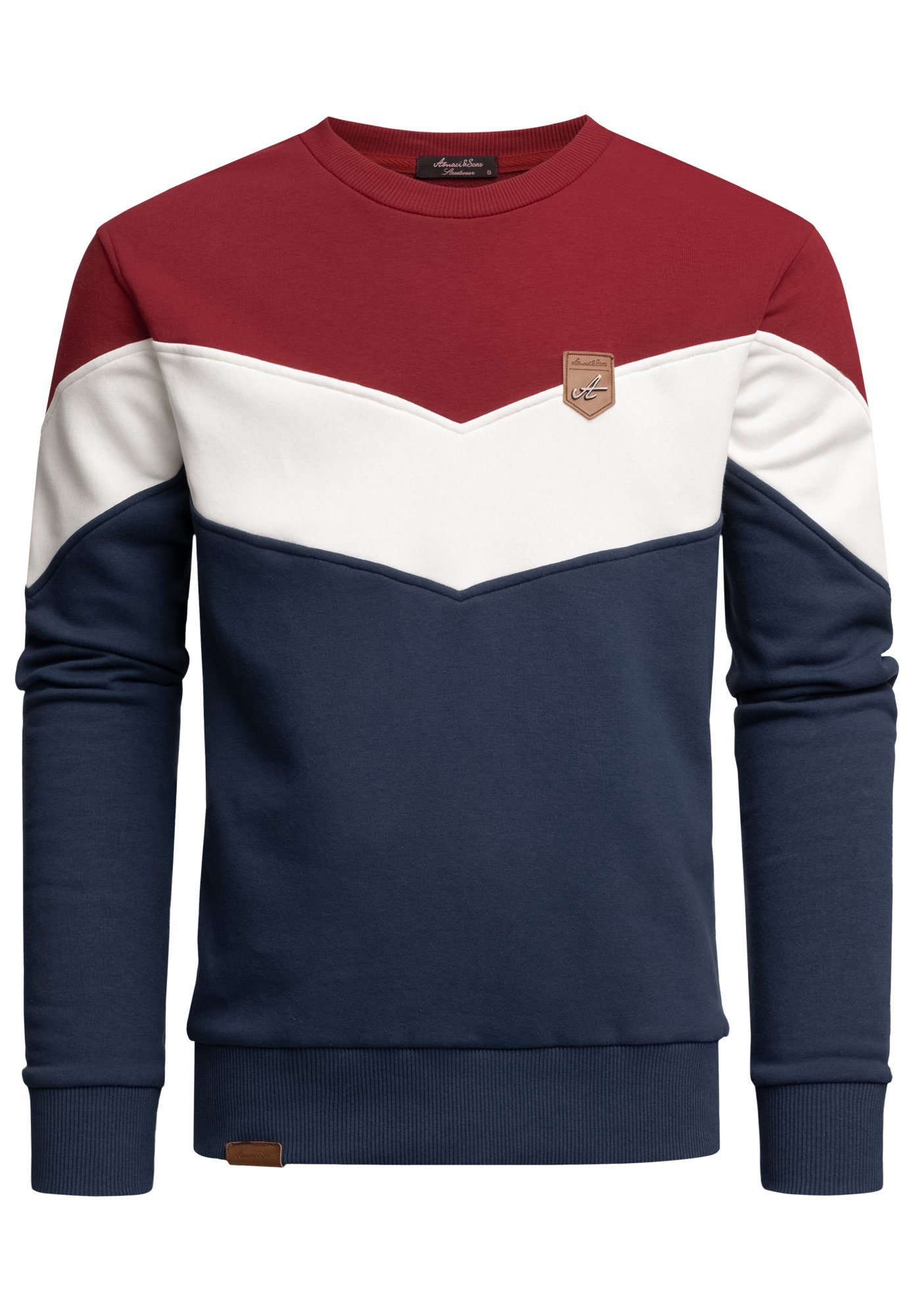 Amaci&Sons Sweatshirt PALMDALE Sweatshirt mit Rundhalsausschnitt Herren Basic Kontrast Sweatjacke Пуловери Hoodie Sweatshirt