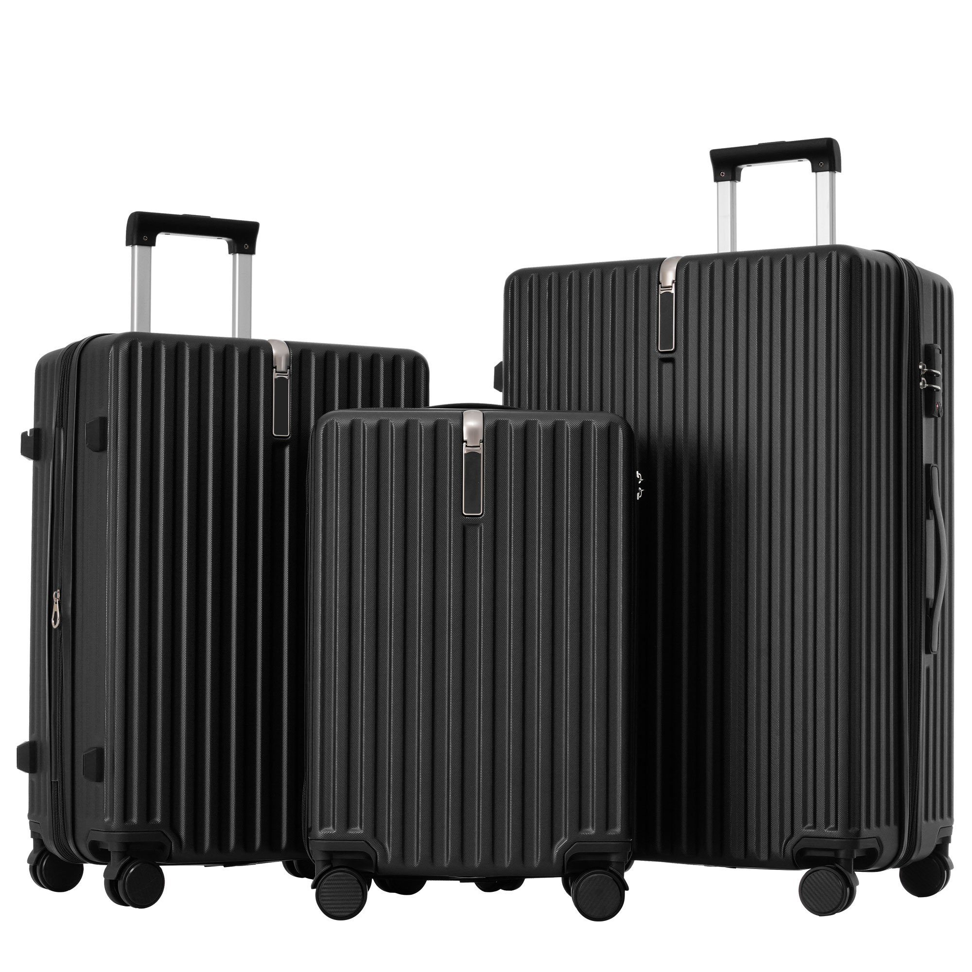 Rollen, REDOM (3 Set, Schwarz Hartschalentrolley tlg) Kofferset Handgepäck Trolleyset Reisekoffer 4