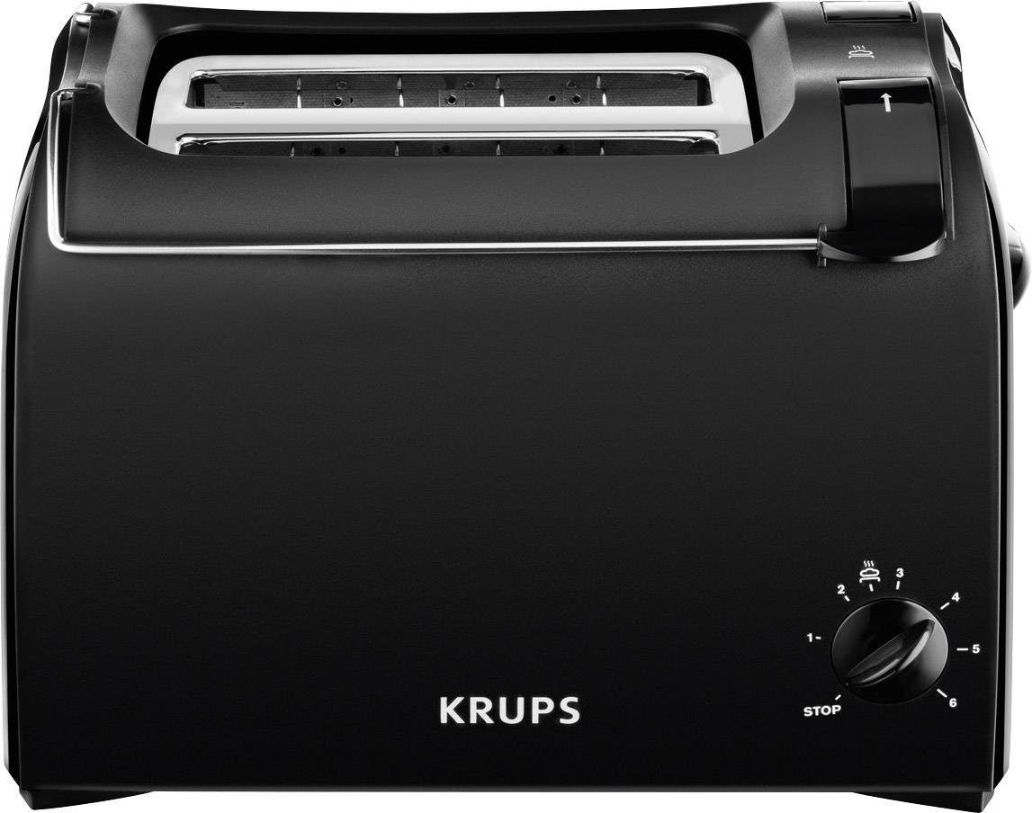 Krups Toaster ProAroma KH 1518, 2 kurze Schlitze, für 2 Scheiben, 700 W, 2 Scheiben, 700W, schwarz, 6 Brötchenaufsatz, Krümelschublade