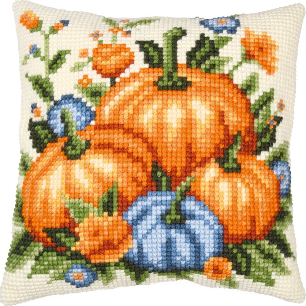 Vervaco Kreativset Vervaco Kreuzstichkissen "Kürbisse", Stickbild vorgezeichnet, 40x40cm, (embroidery kit by Marussia)