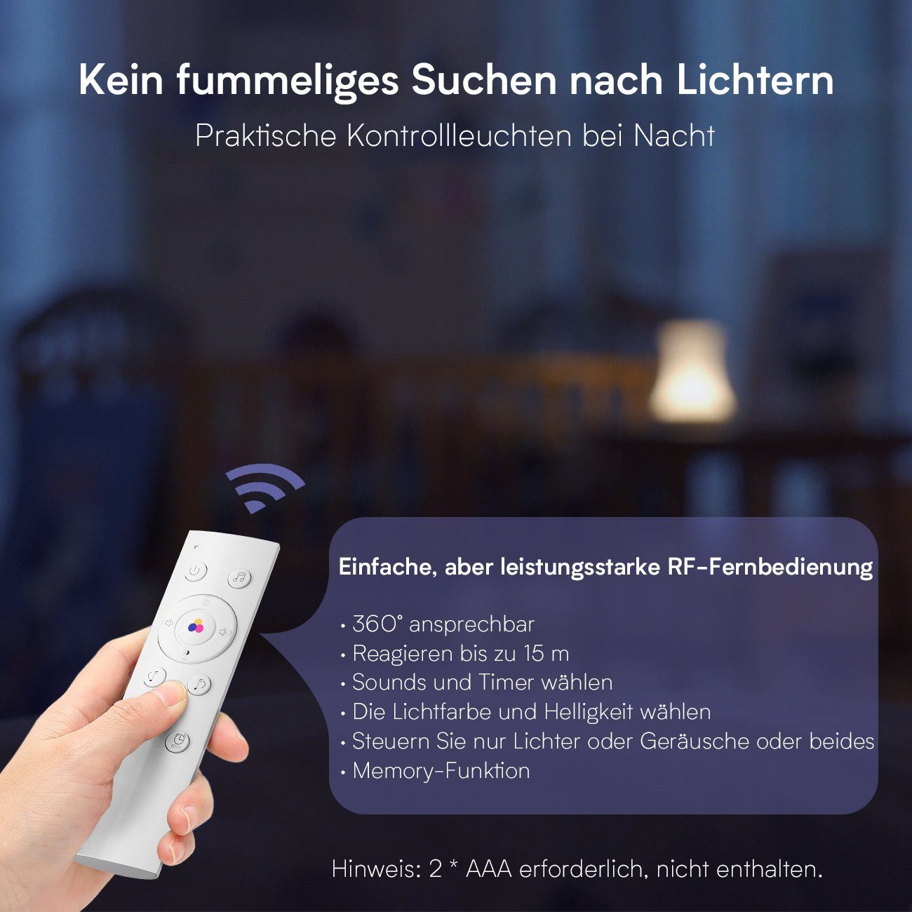 Novostella LED Nachtlicht HMNL01 27 beruhigende Klänge weißes Rauschen Maschine Baby Nachtlicht, Farbwechsler, Kaltweiß, Warmweiß, RGB, Baby Einschlafhilfe mit Fernbedienung