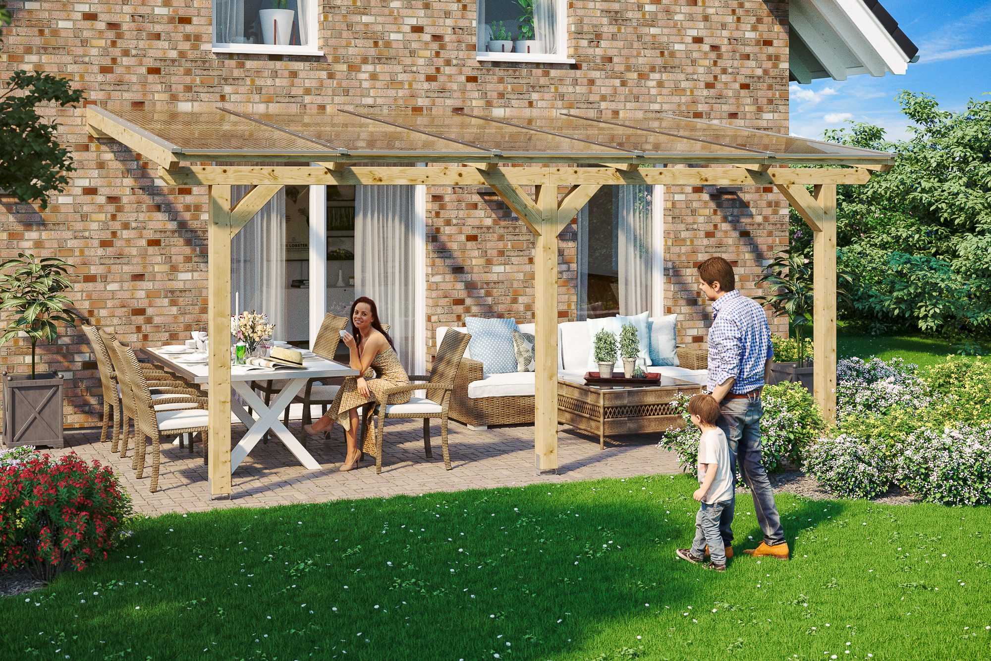 Thumbnail - Skanholz Terrassendach Andria, BxT: 541x300 cm, Bedachung Doppelstegplatten, Leimholz