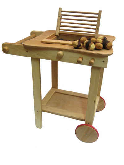 ESTIA Holzspielwaren Kinder-Grill Grillwagen mit Grilleinsatz und viel Zubehör, (2-tlg), Hergestellt aus europäischem Buchenholz in Europa