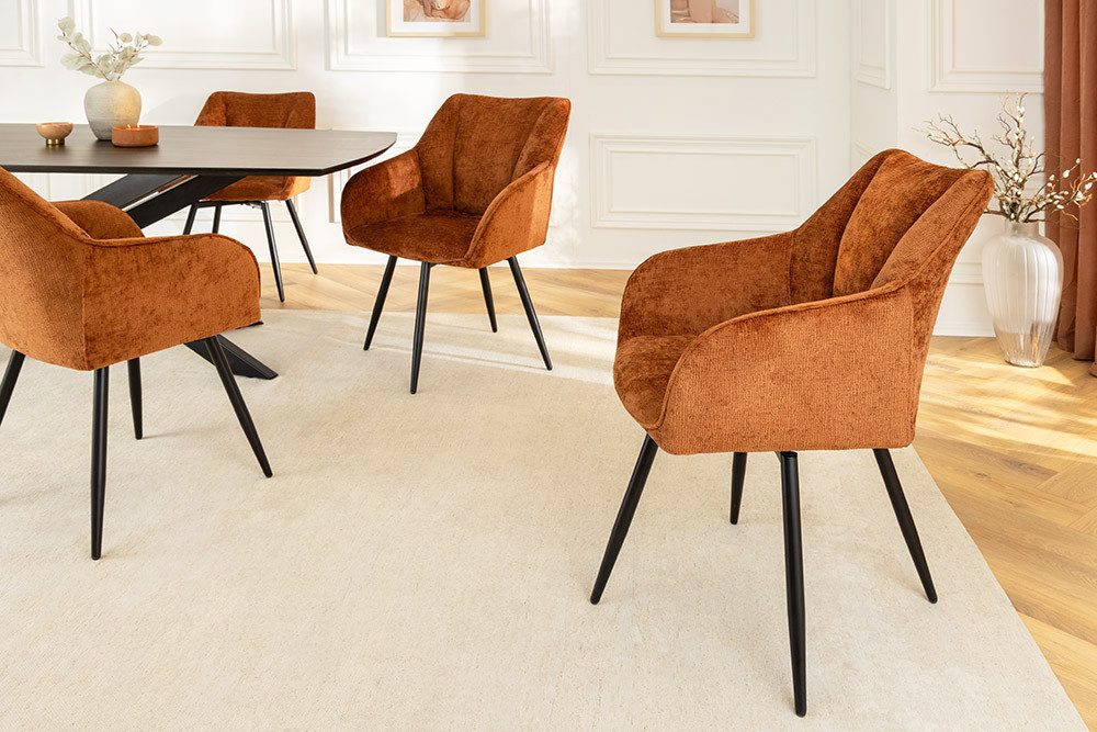 riess-ambiente Esszimmerstuhl AVIGNON rost braun - Chenille, Metall-Füße, drehbar, mit Armlehne (Einzelartikel, 1 St), 360° Drehfunktion im Retro-Design – ideal für Esszimmer oder Büro