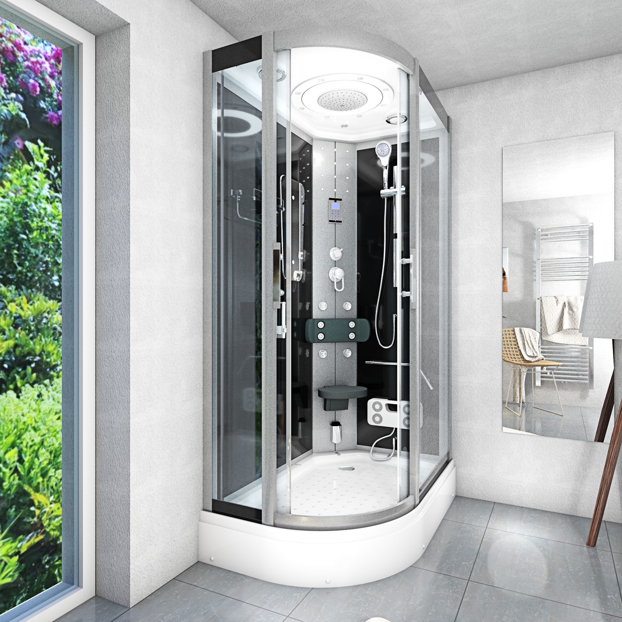 Thumbnail - AcquaVapore Komplettdusche Dusche Duschkabine D60-73T0L-ALL Schwarz 120x80, Sicherheitsglas ESG, inklusive Duschwanne, H...